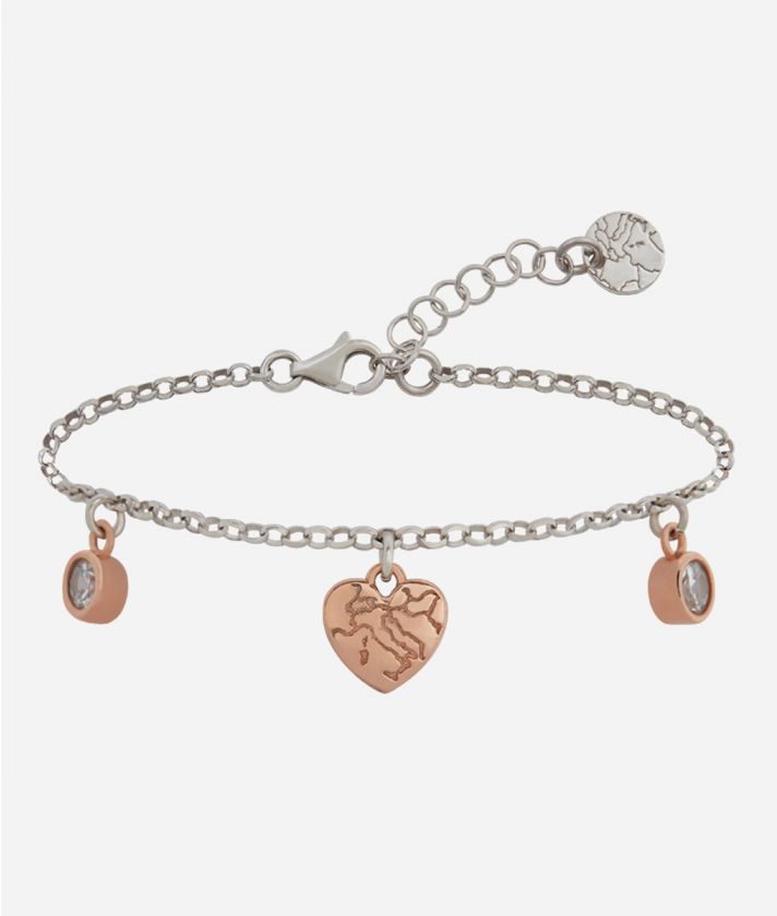 Rambla bracelet with three rose gold dipped charms in Silver