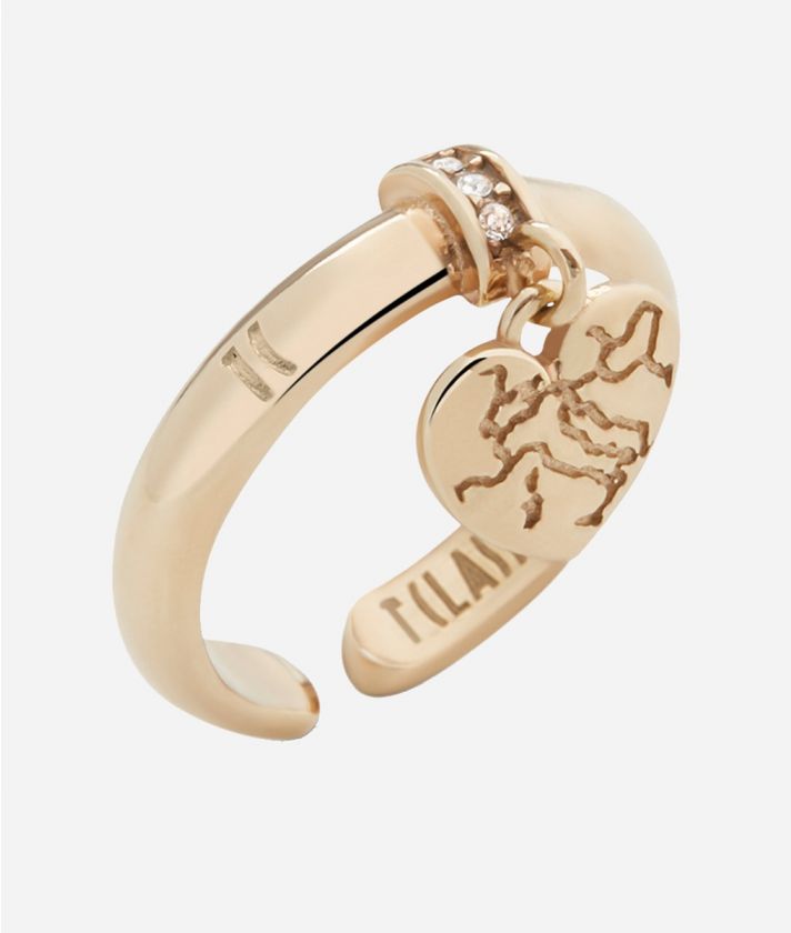 Rambla anello in argento con charm bagnato Oro Giallo