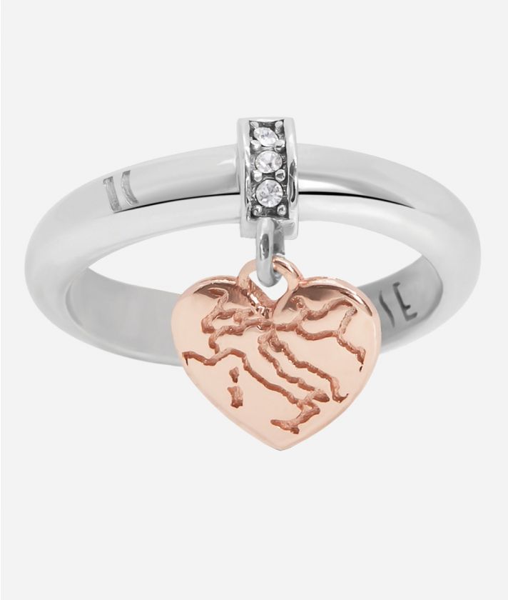 Rambla anello con charm bagnato oro rosa in Argento