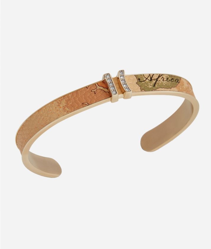 Rodeo Drive silver rigid bracelet with Geo leather details dipped in Yellow Gold  