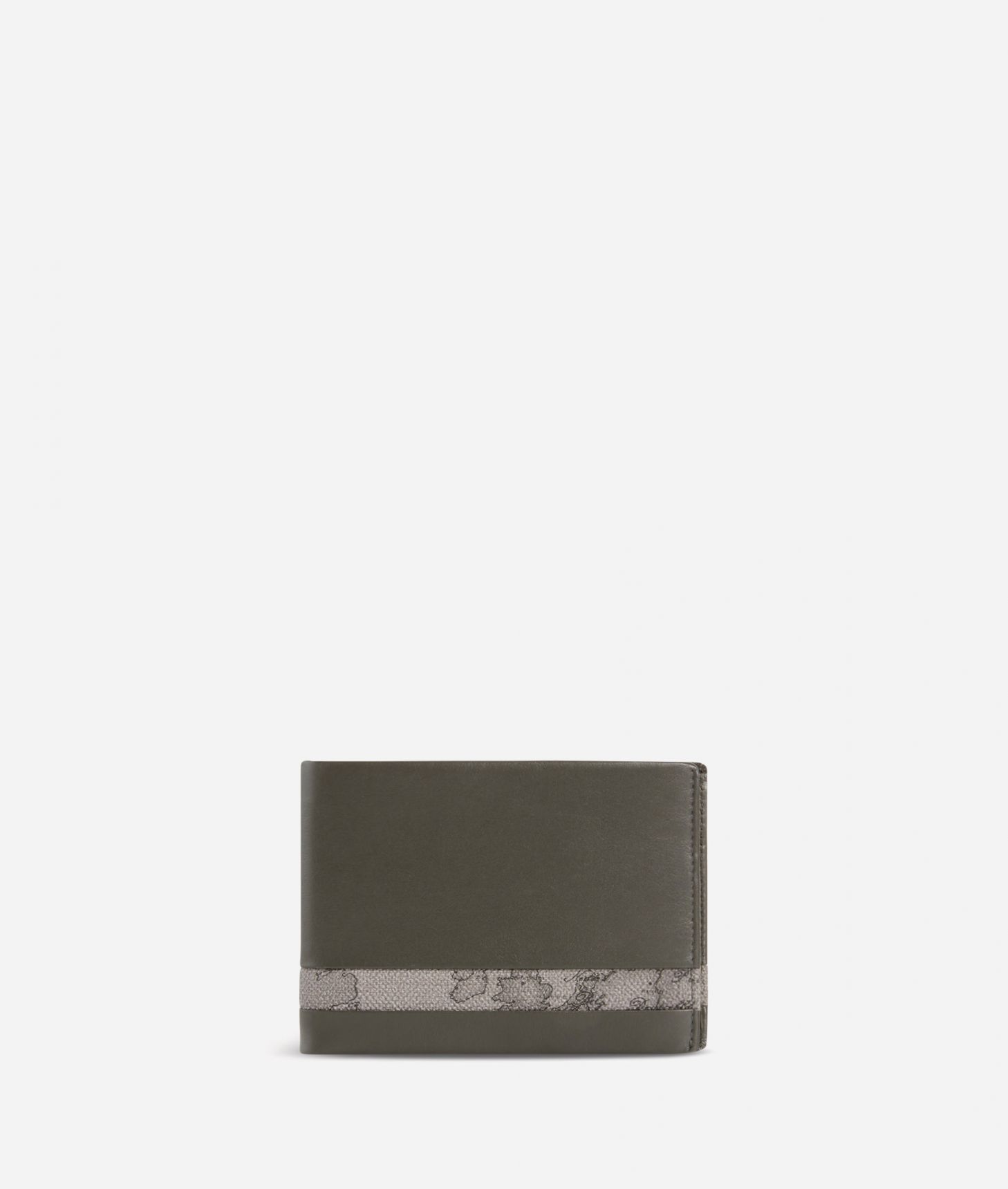Small leather wallet Geo Dark fabric trims,front