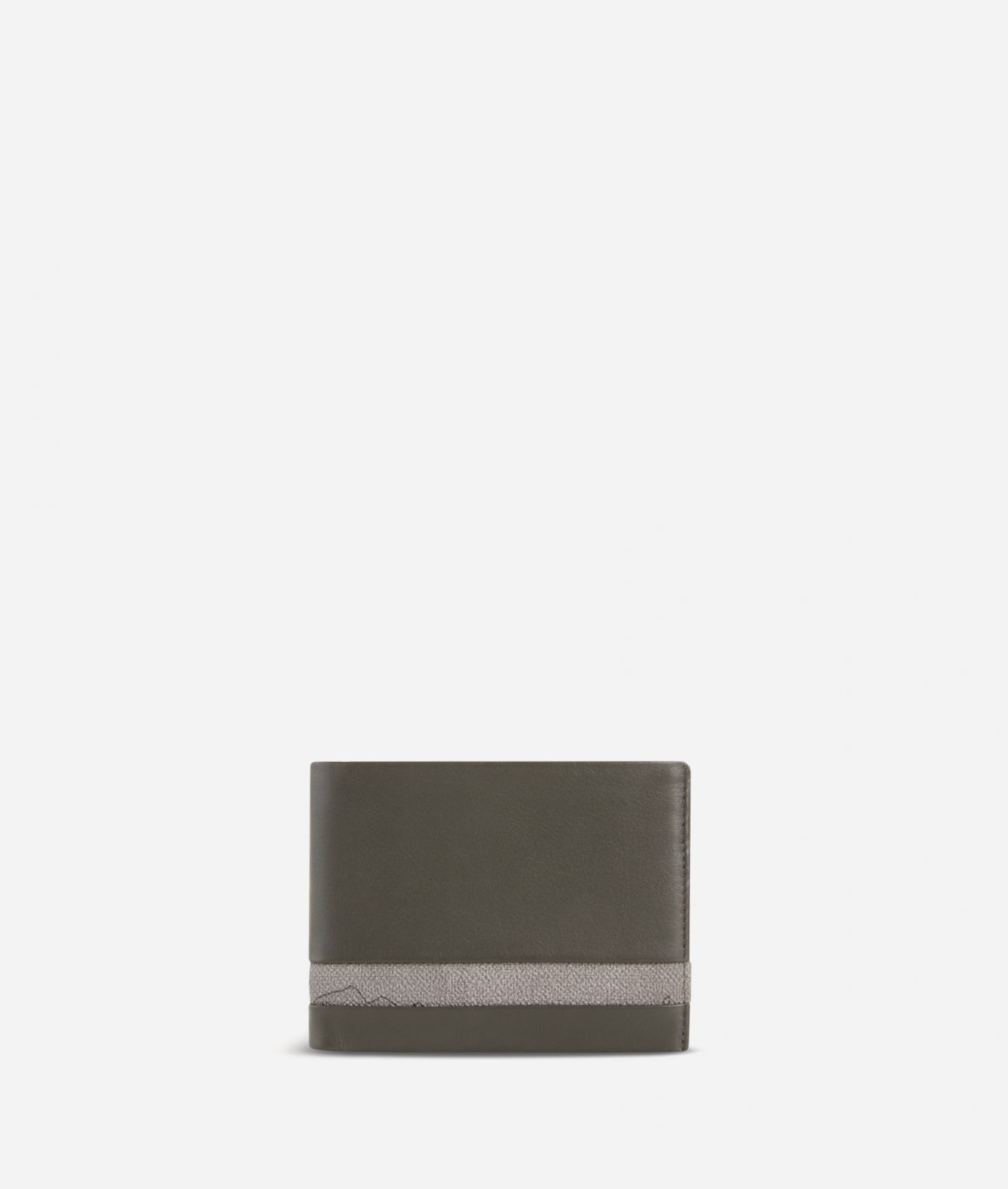 Small leather wallet Geo Dark fabric trims,front