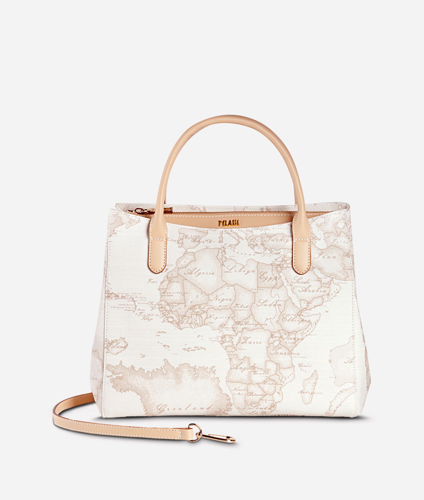Geo White  Small handbag with strap,front