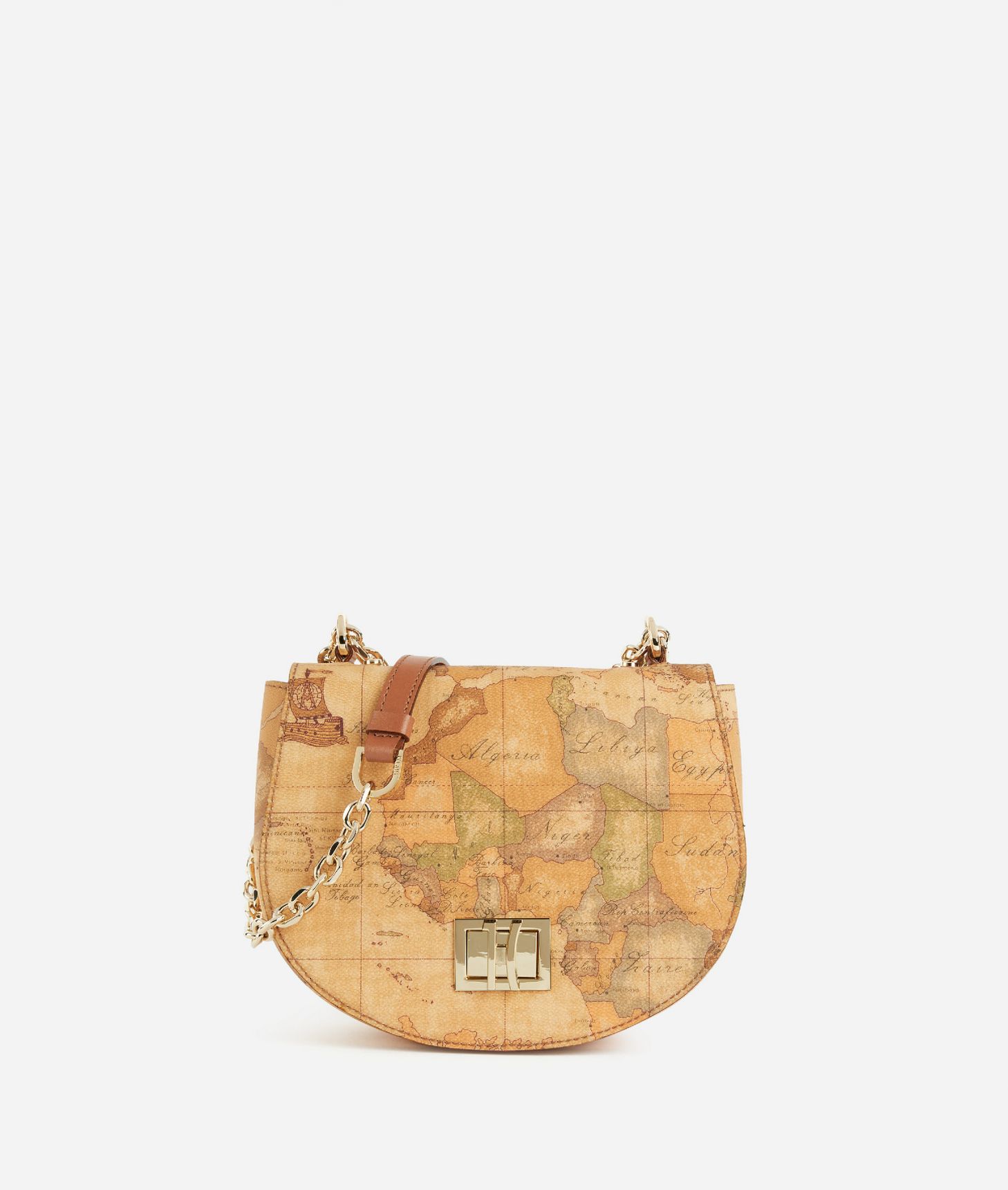 Round shoulder strap in Geo Classic printed fabric Natural,front