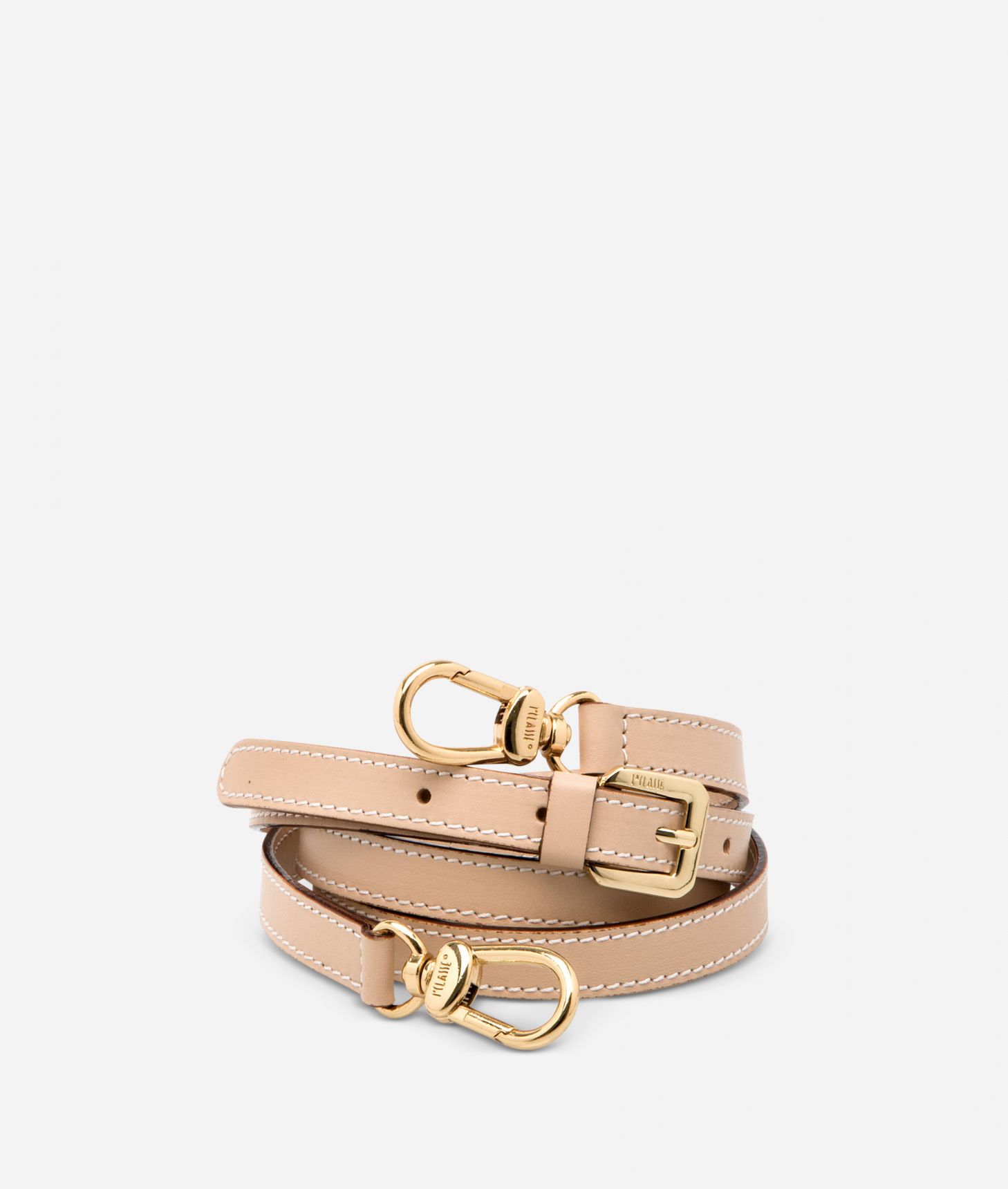 Adjustable strap in neutral-tone leather,front