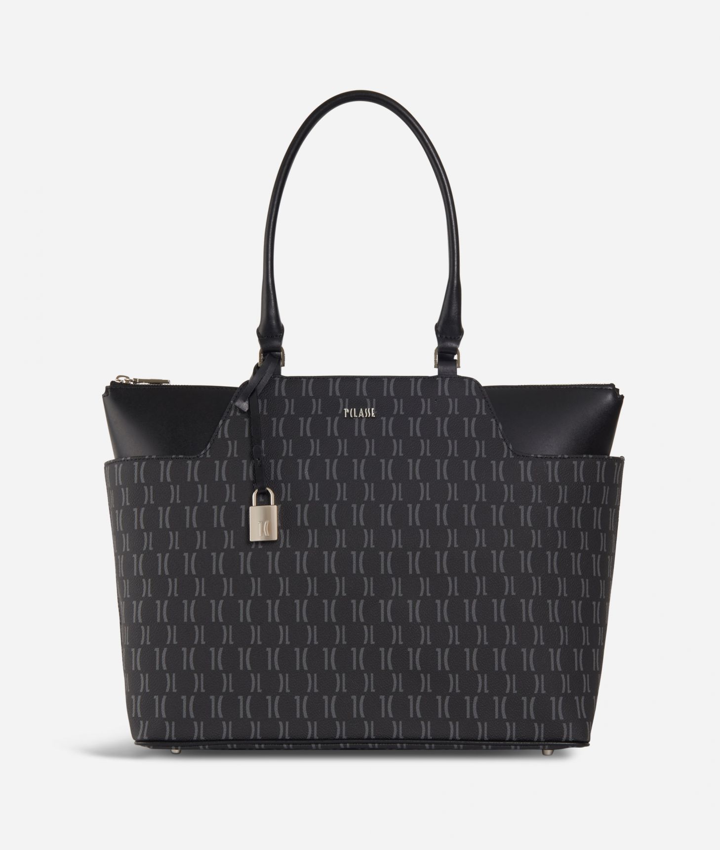 Monogram Shopping Bag with pockets Black,front