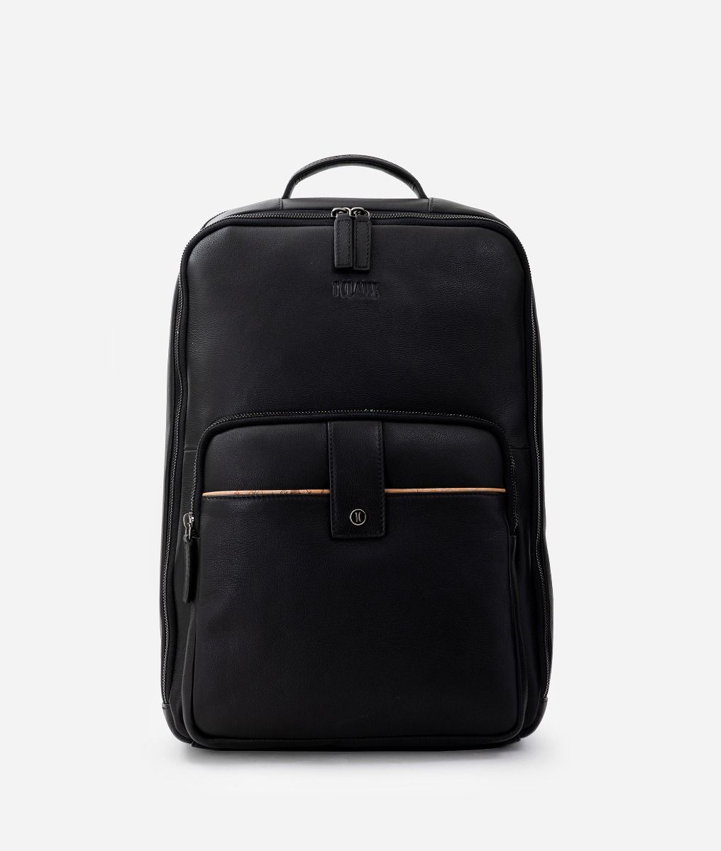 Leather business backpack Black,front