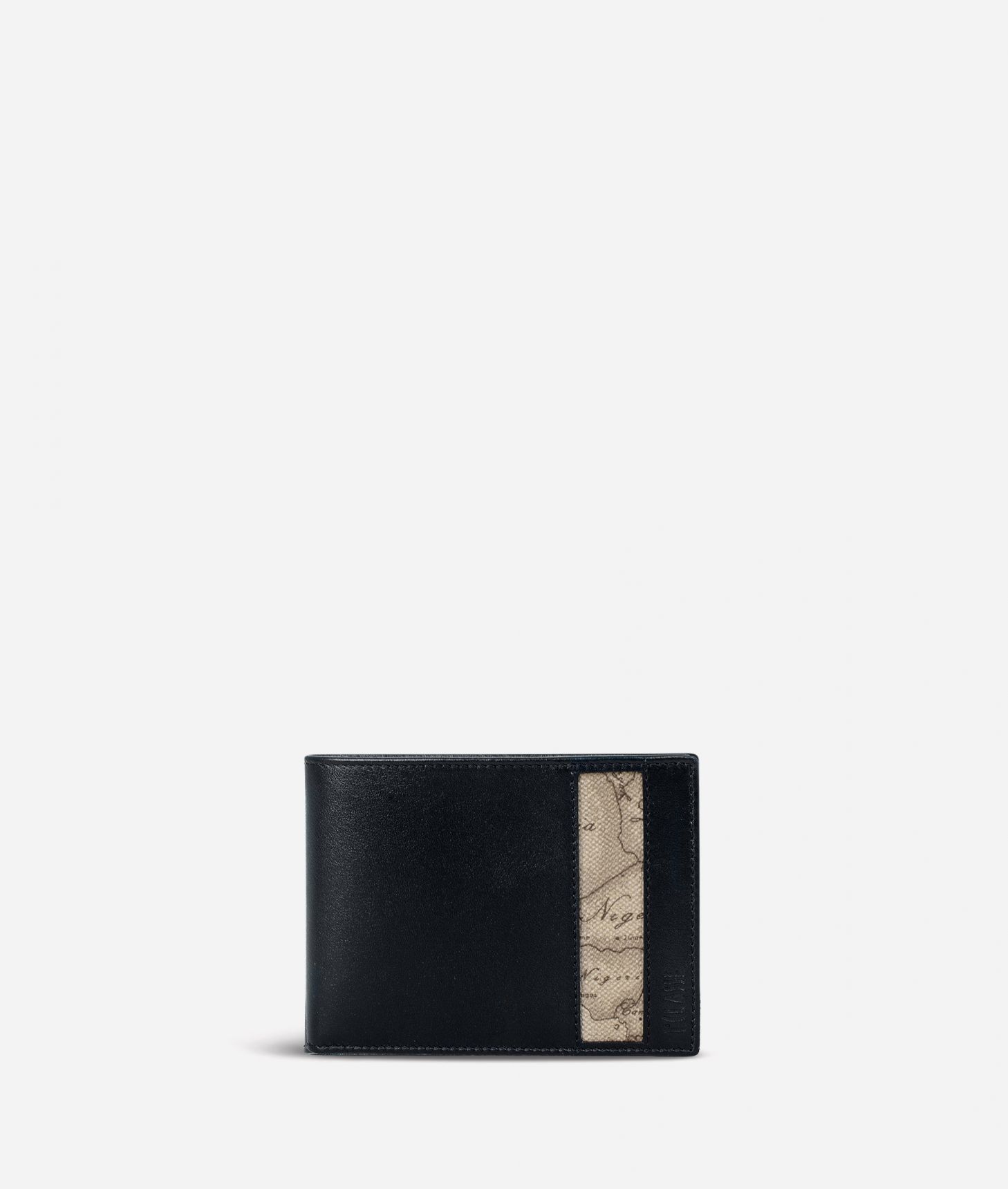 Small leather wallet Geo Tortora fabric trims,front