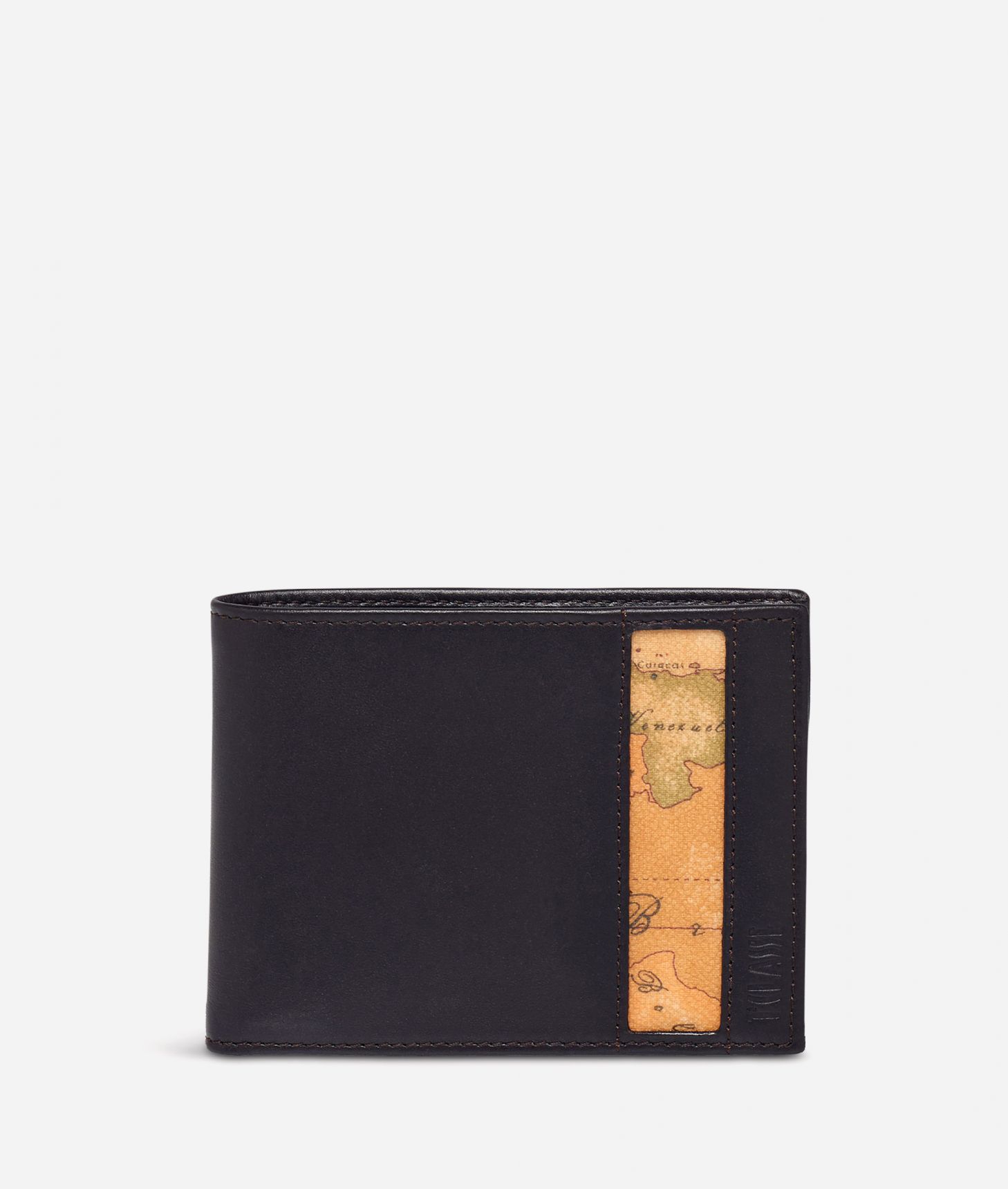 Small leather wallet Geo Classic fabric trims,front