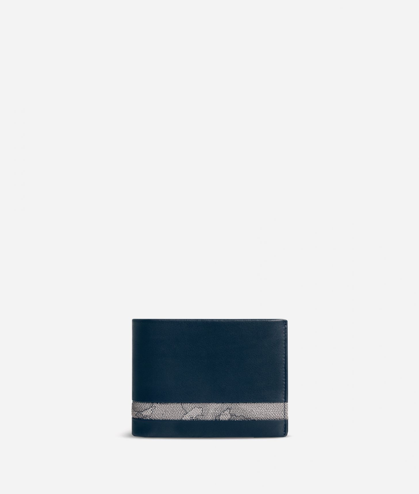 Medium leather wallet Geo Dark fabric trims,front