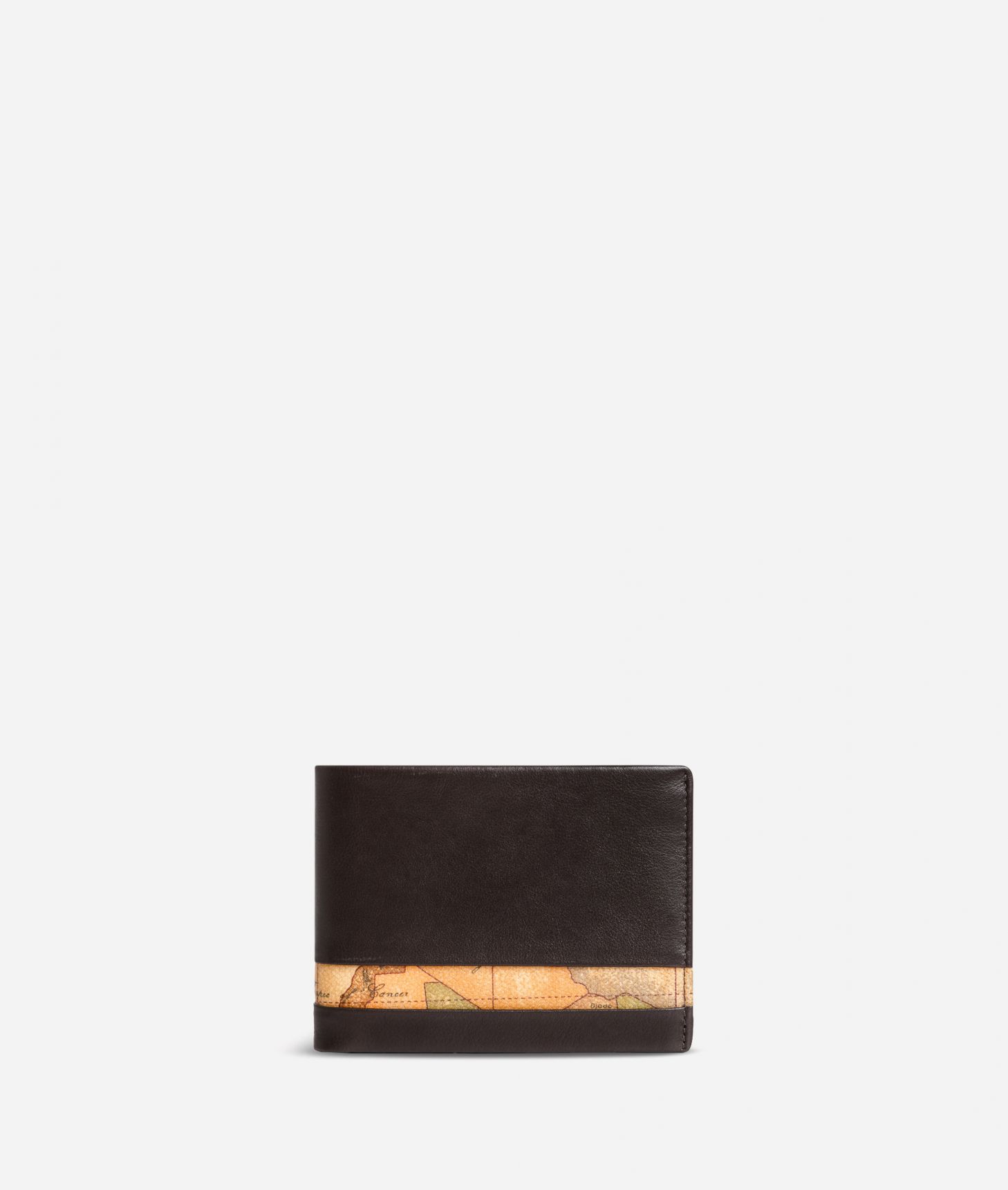 Medium leather wallet Geo Classic fabric trims,front