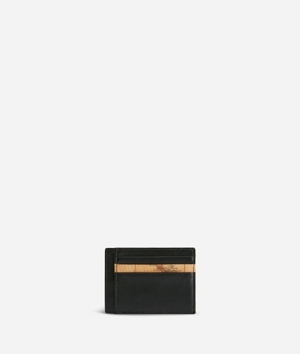 Geo Classic small card holder in leather black,front