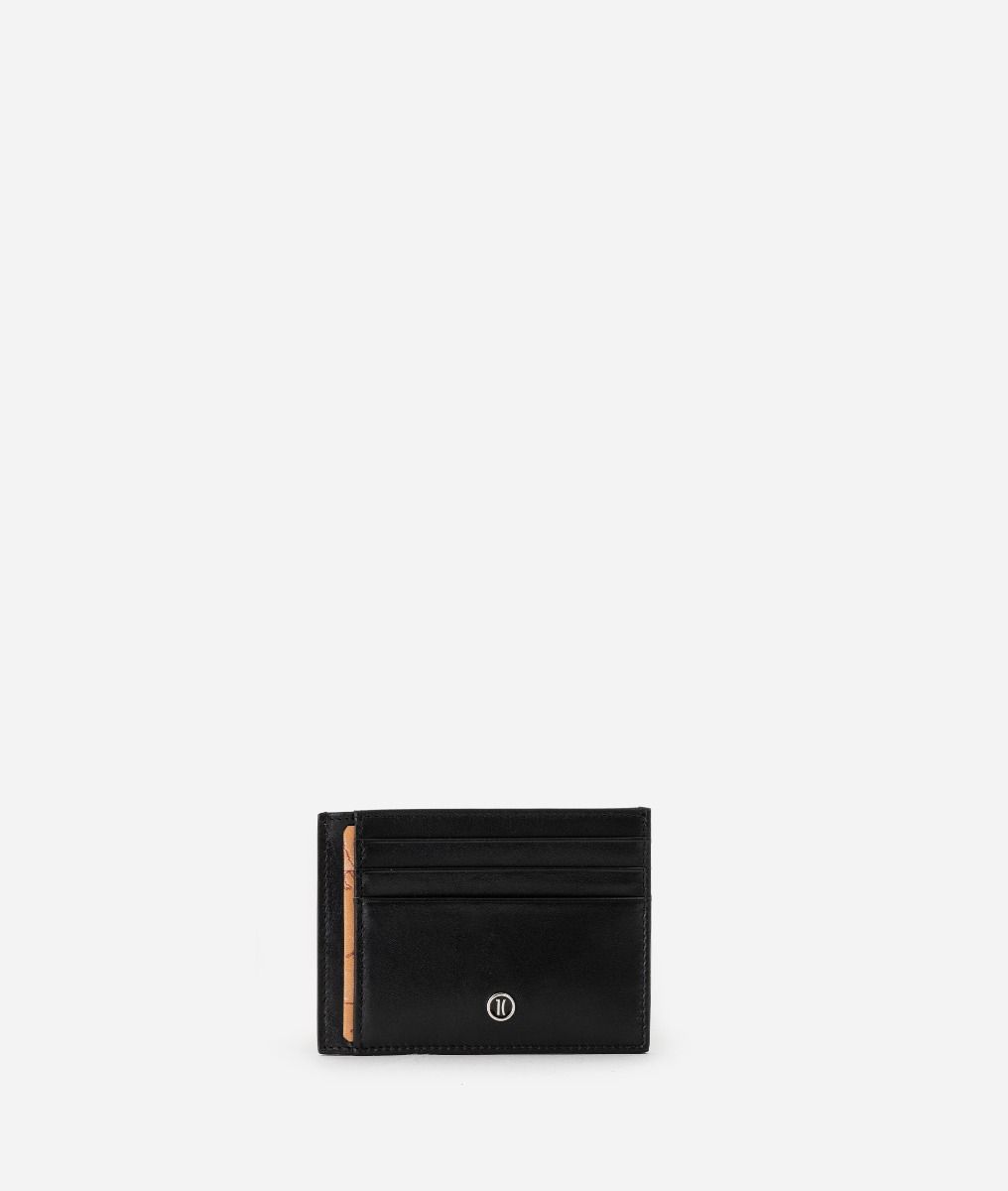 Smooth leather cardholder Black,front