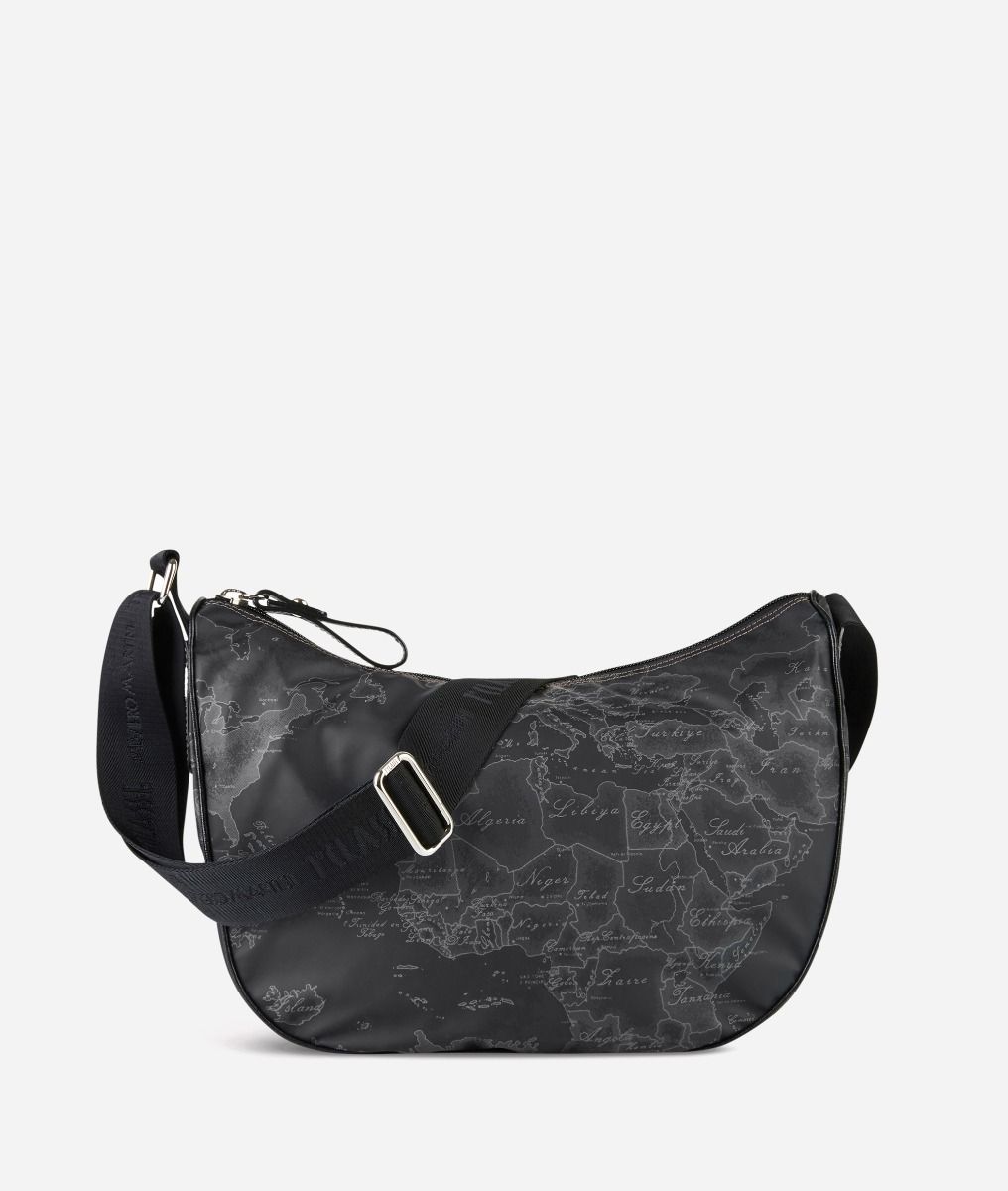 Geo Soft Black Medium half-moon handbag,front