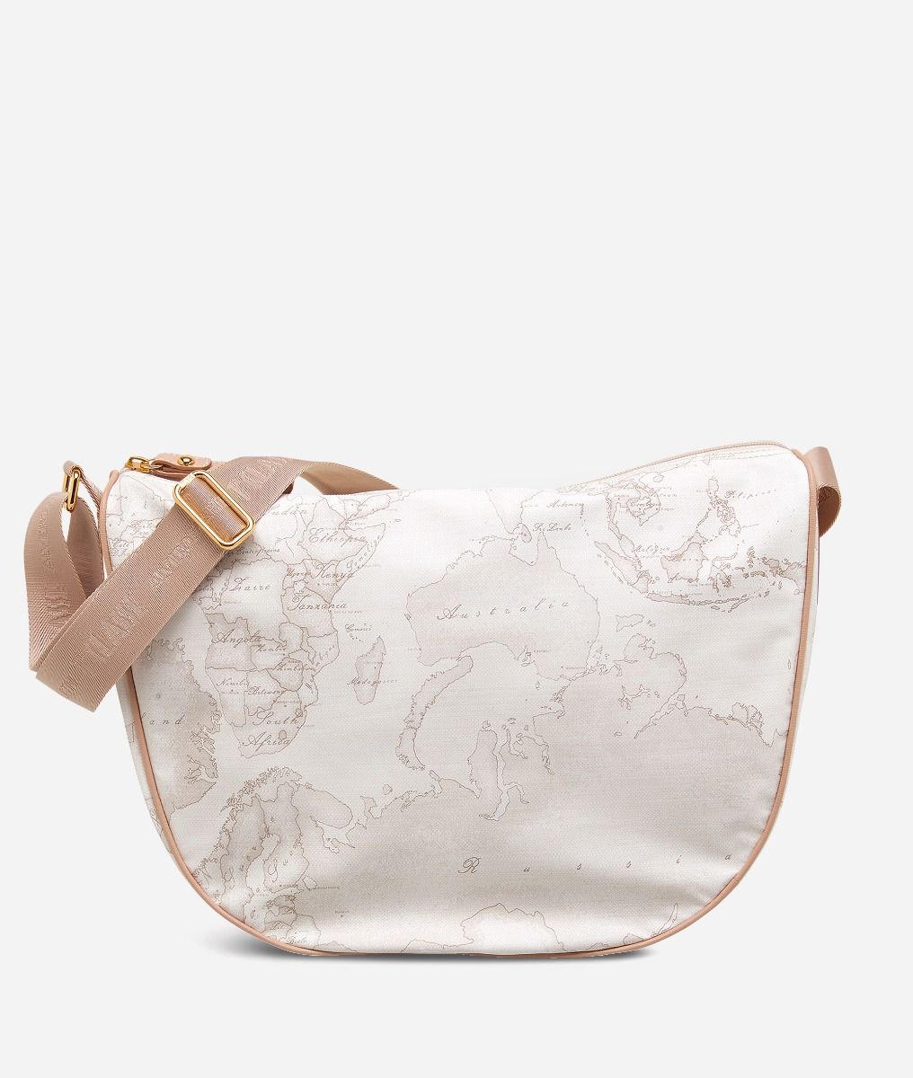 Geo Soft White Medium half-moon handbag,front