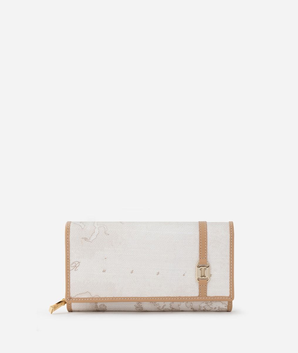 Geo White wallet with front snap,front
