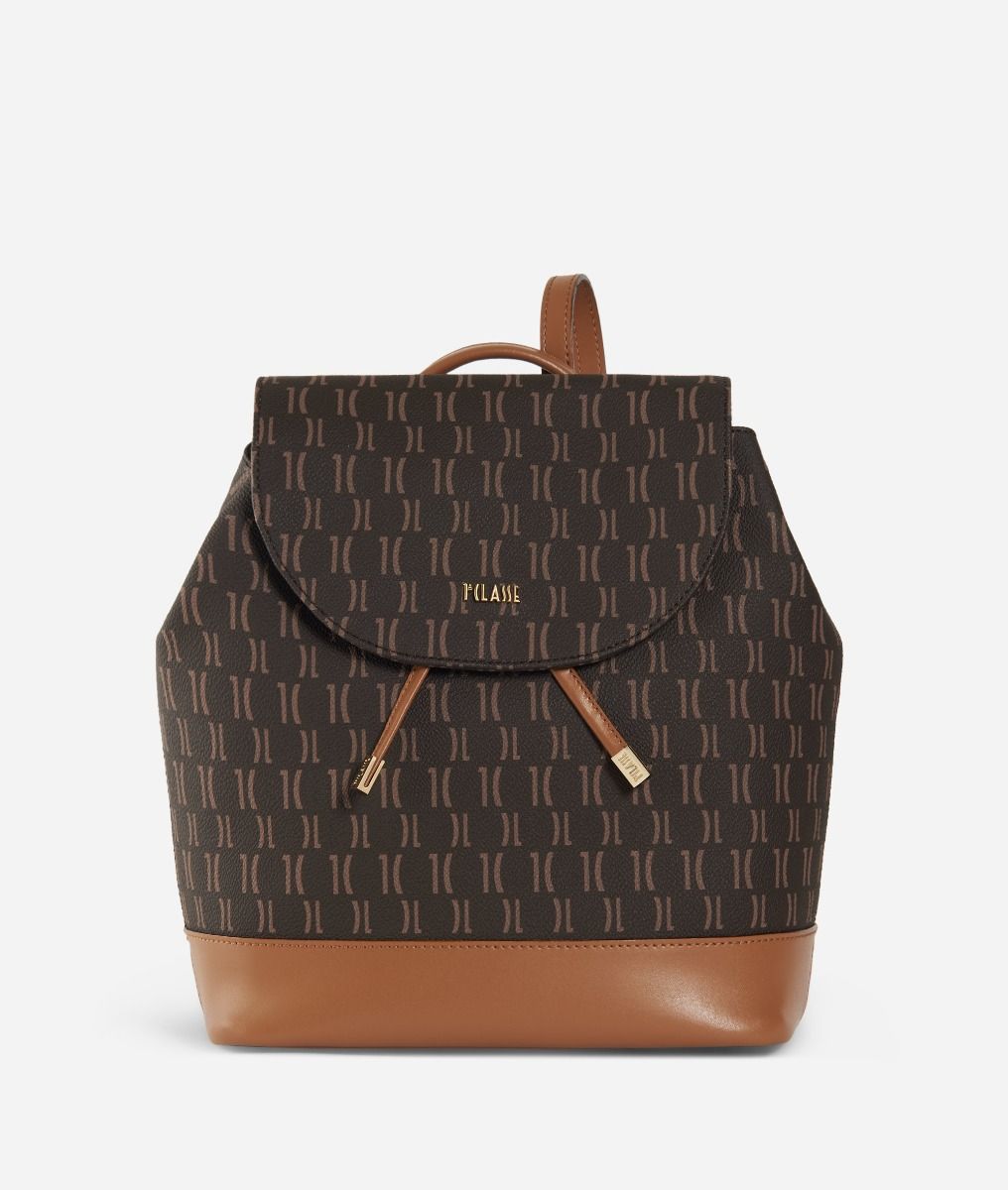Monogram Backpack with flap Brown,front