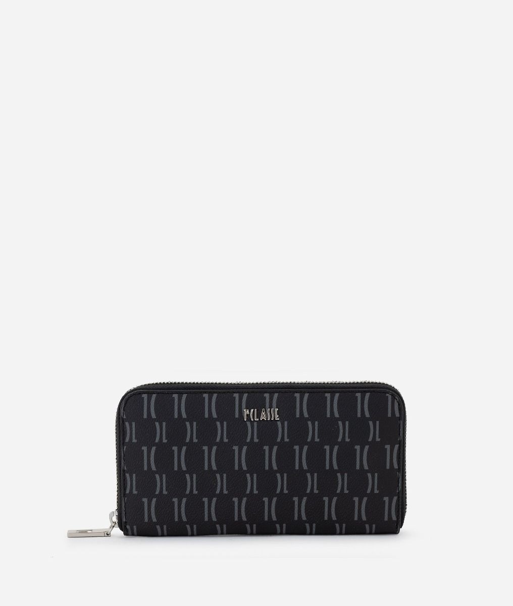 Monogram leather wallet Black,front