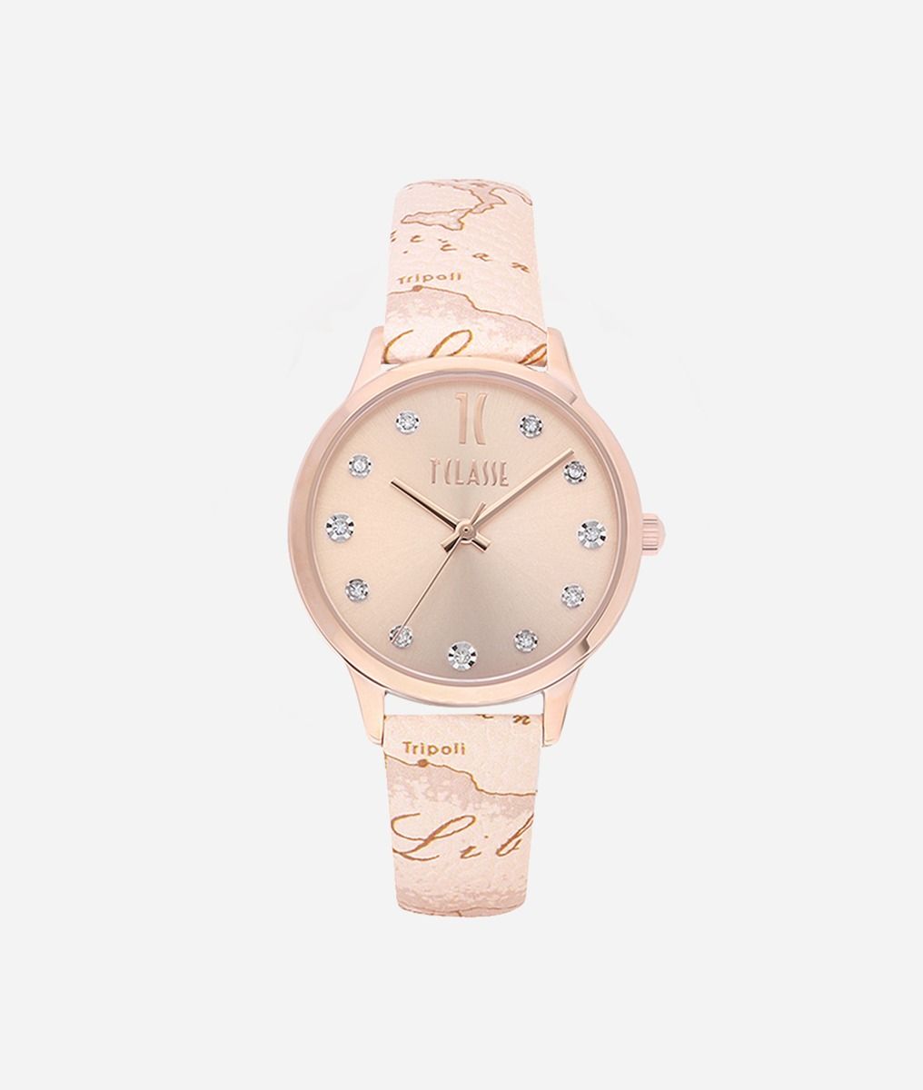 Formentera Watch with Geo Nude print leather strap,front