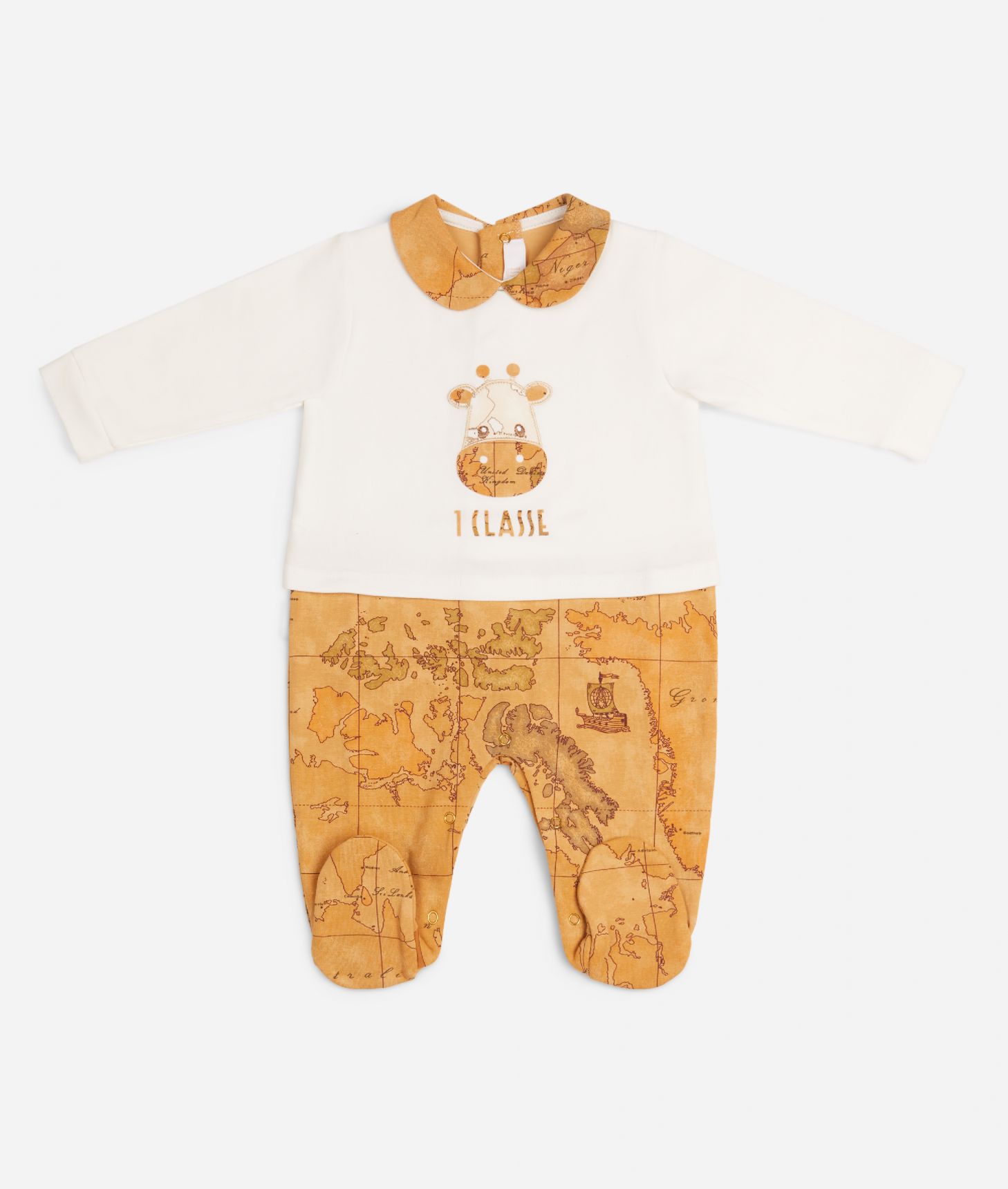 Playsuit in cotton with giraffe print Geo Classic,front