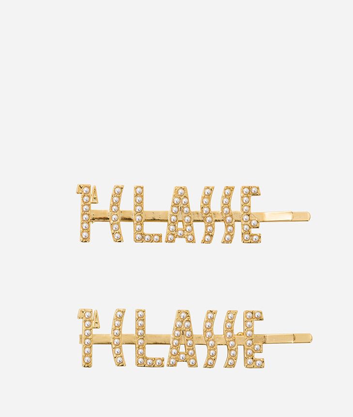 Gold-plated hair clips with 1a Classe logo,front