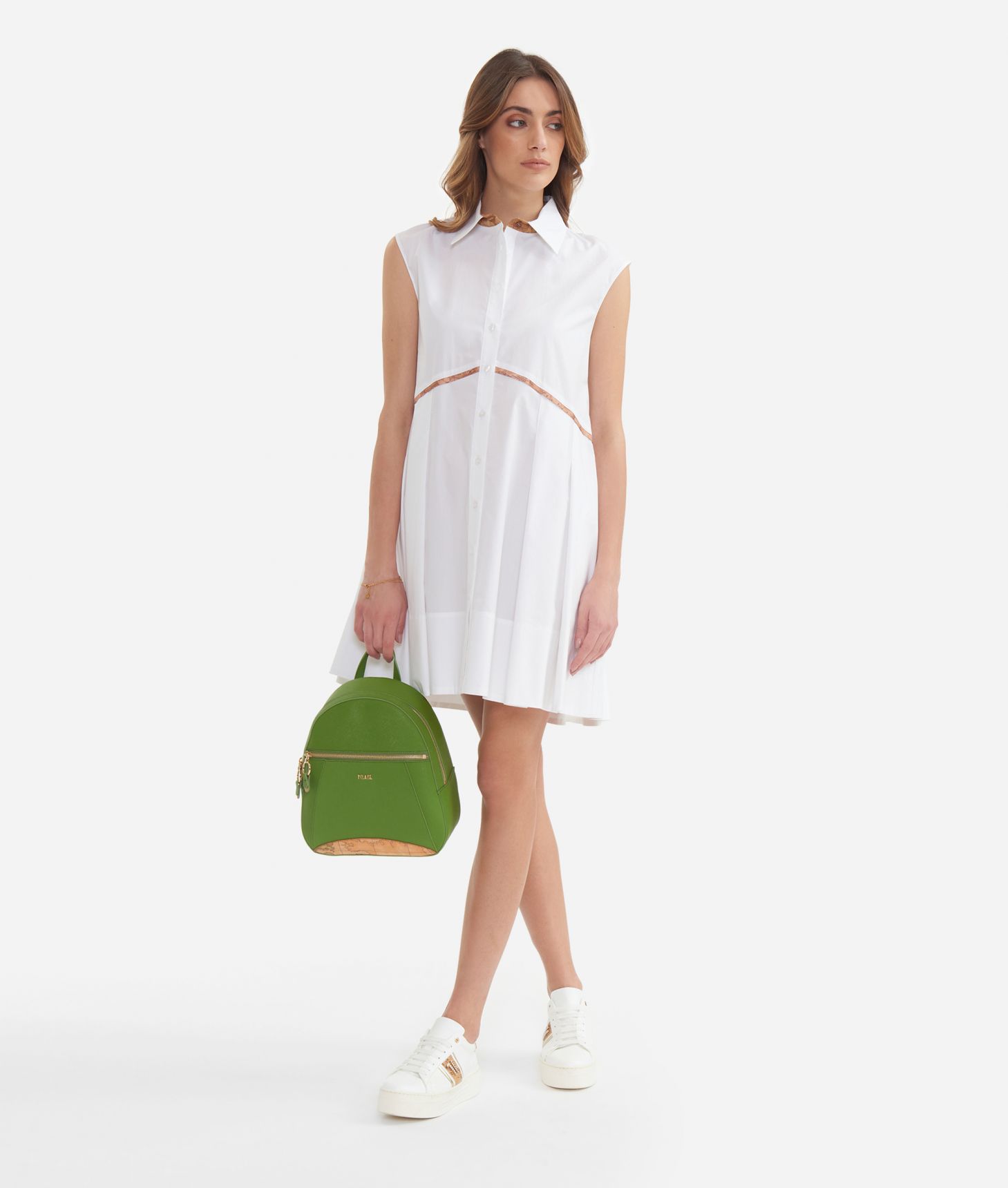 Dress with folds in poplin cotton White,front