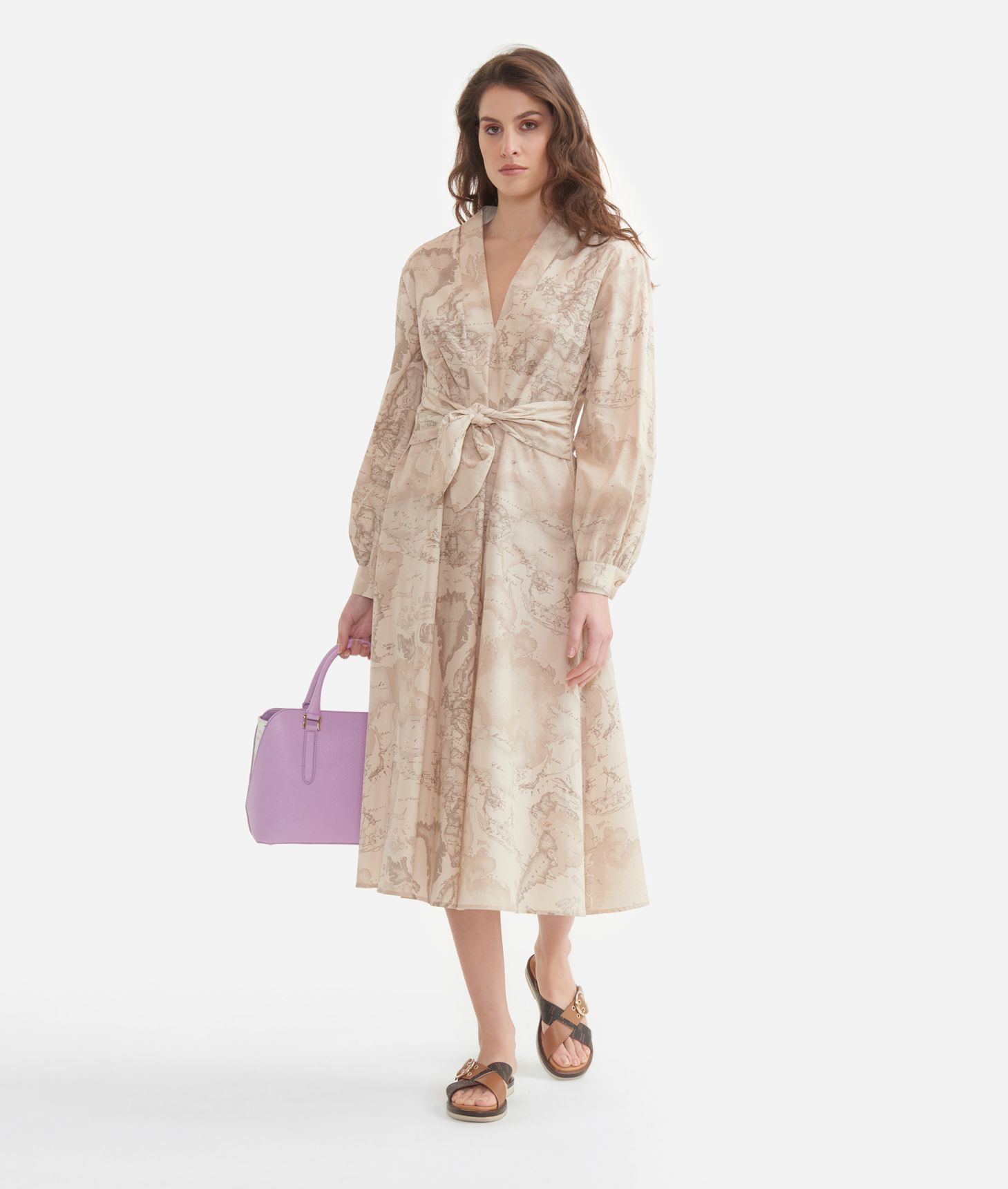 Dress with knot in poplin organic cotton Geo Safari,front