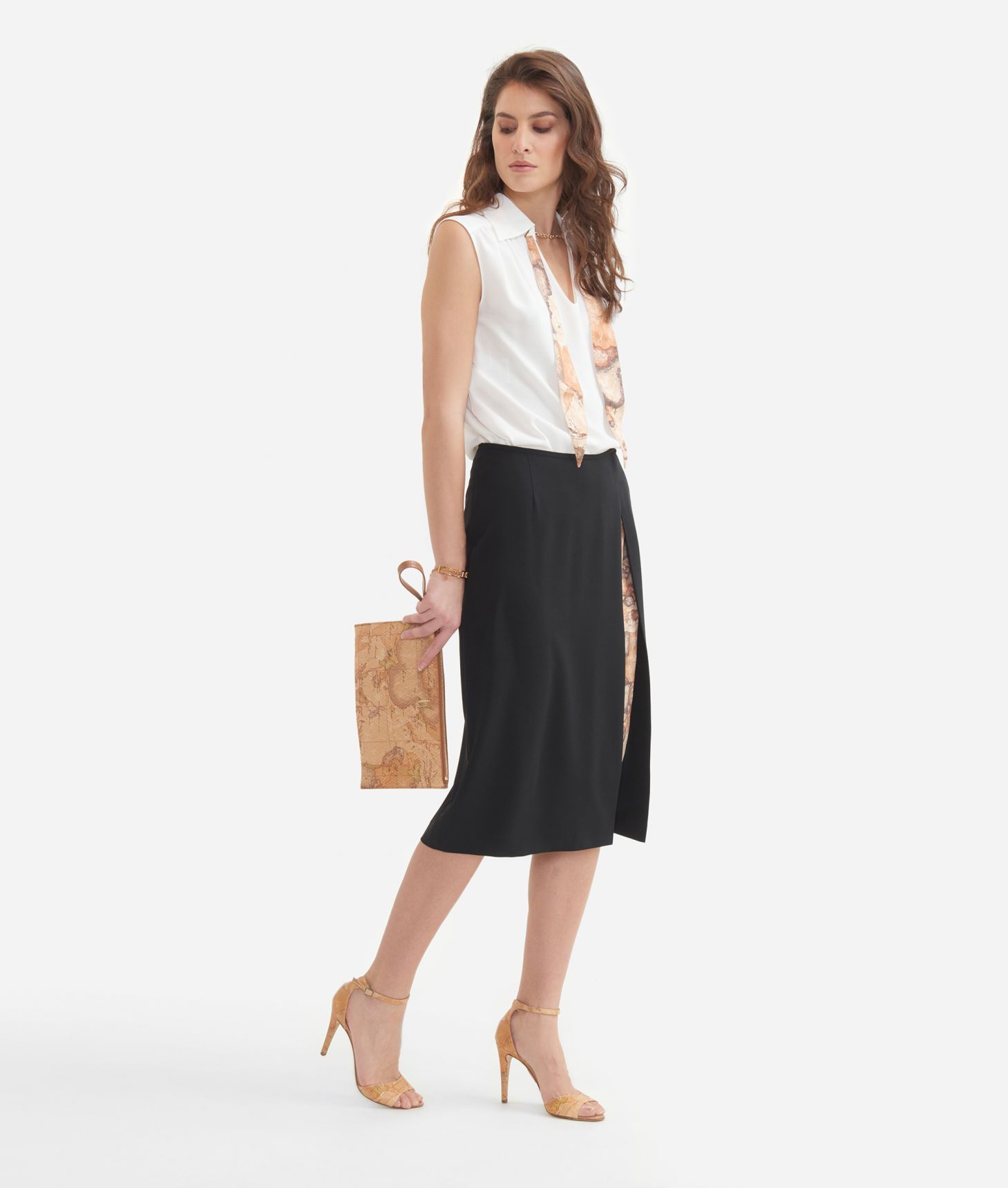 Skirt with slit in cady Black,front