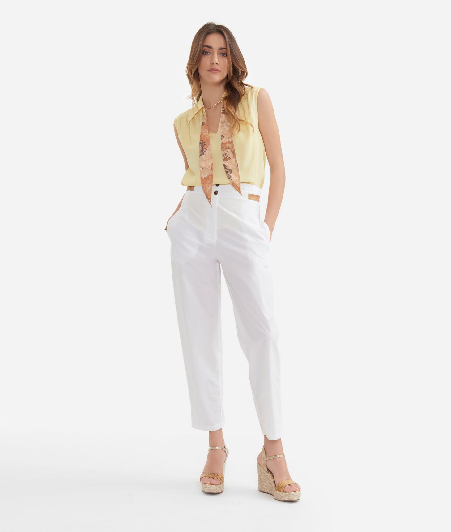 Pantalone con cinturino in popeline di cotone Bianco Ottico,front