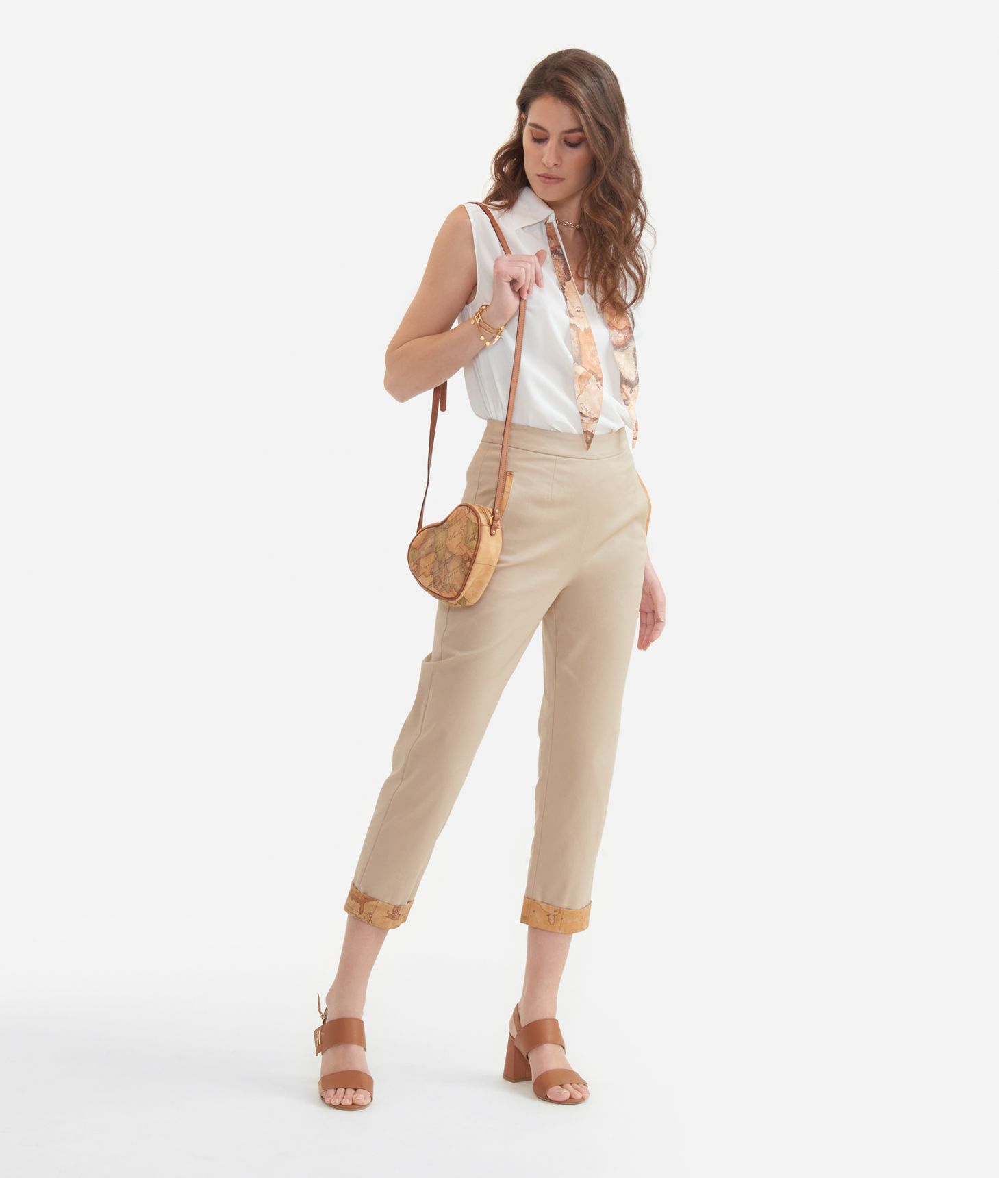 Trousers with lapel in stretch cotton gabardine Sand,front