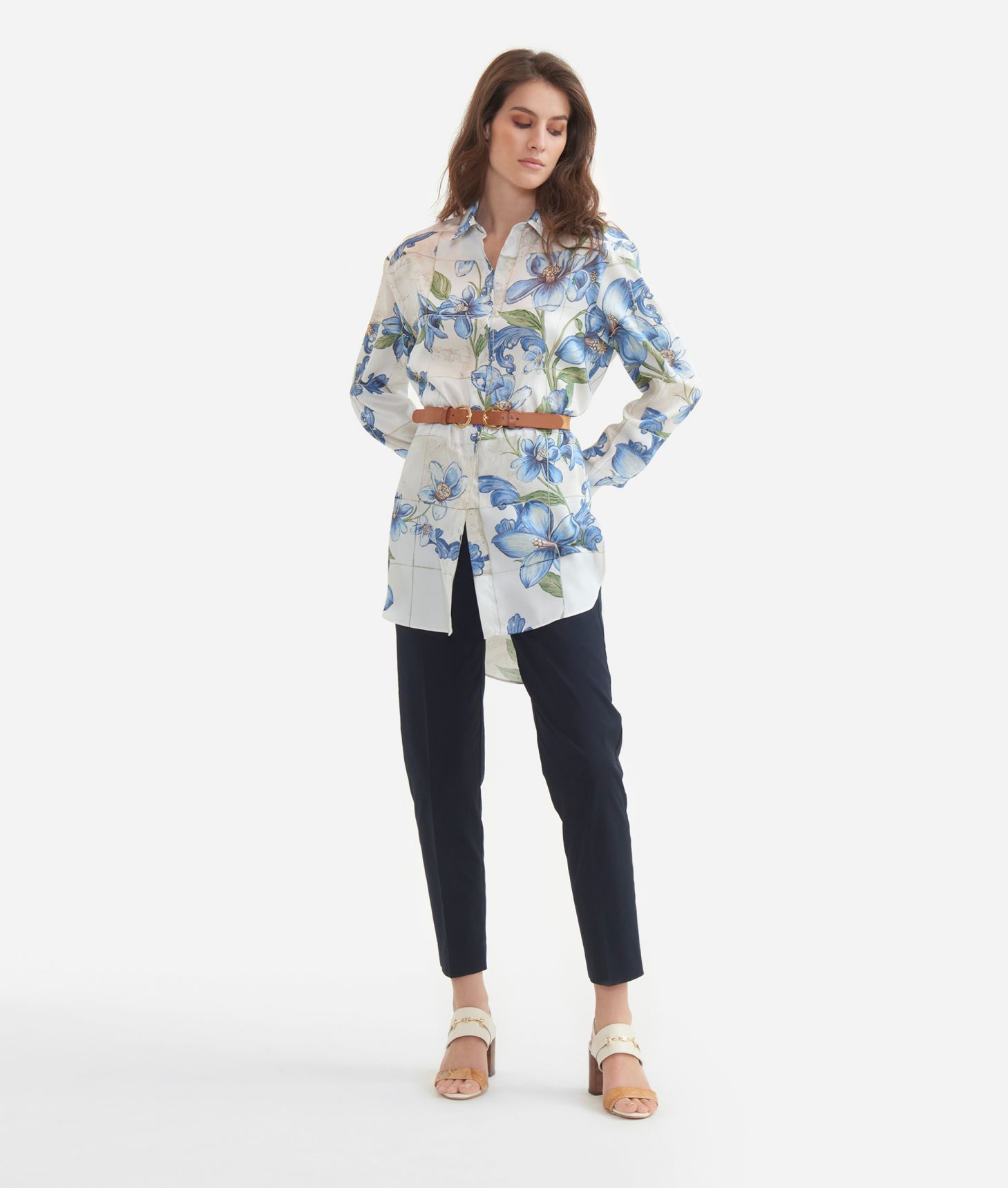 Twill over shirt with Portofino print Blue,front