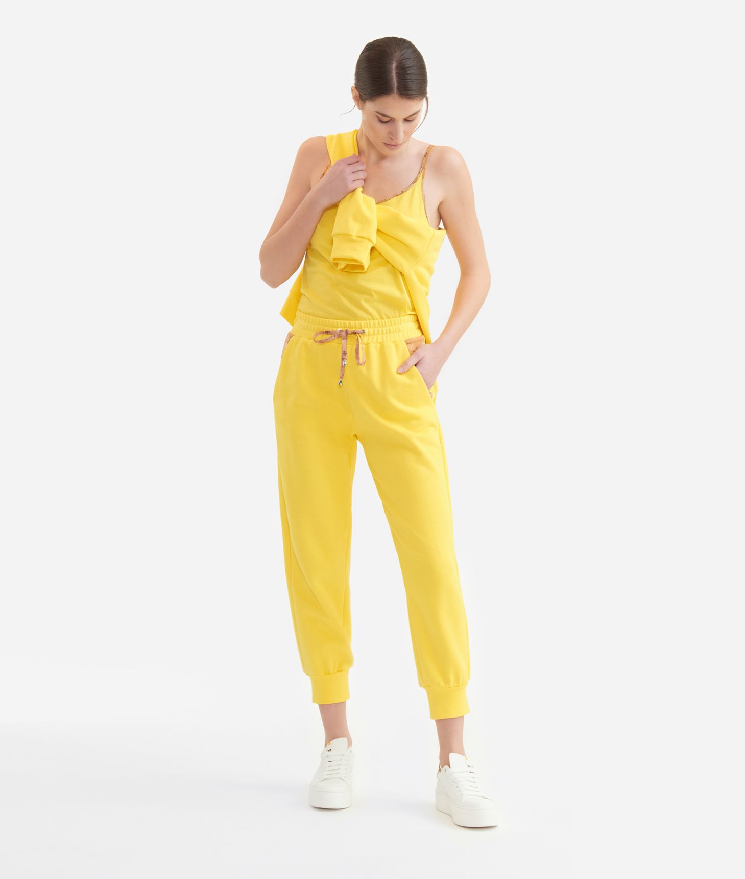 Jogging pants in cotton fleece Yellow Sun,front