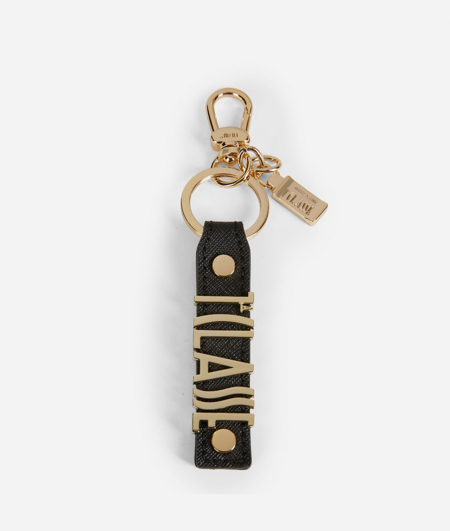 Leather logo lettering Keychain Black ,front