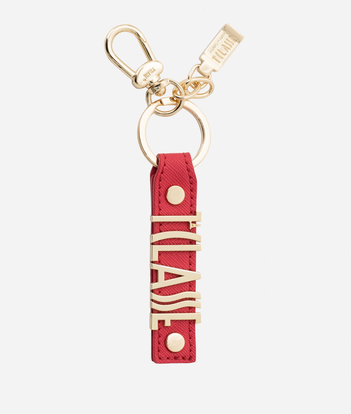 Leather logo lettering Keychain Cherry Red ,front