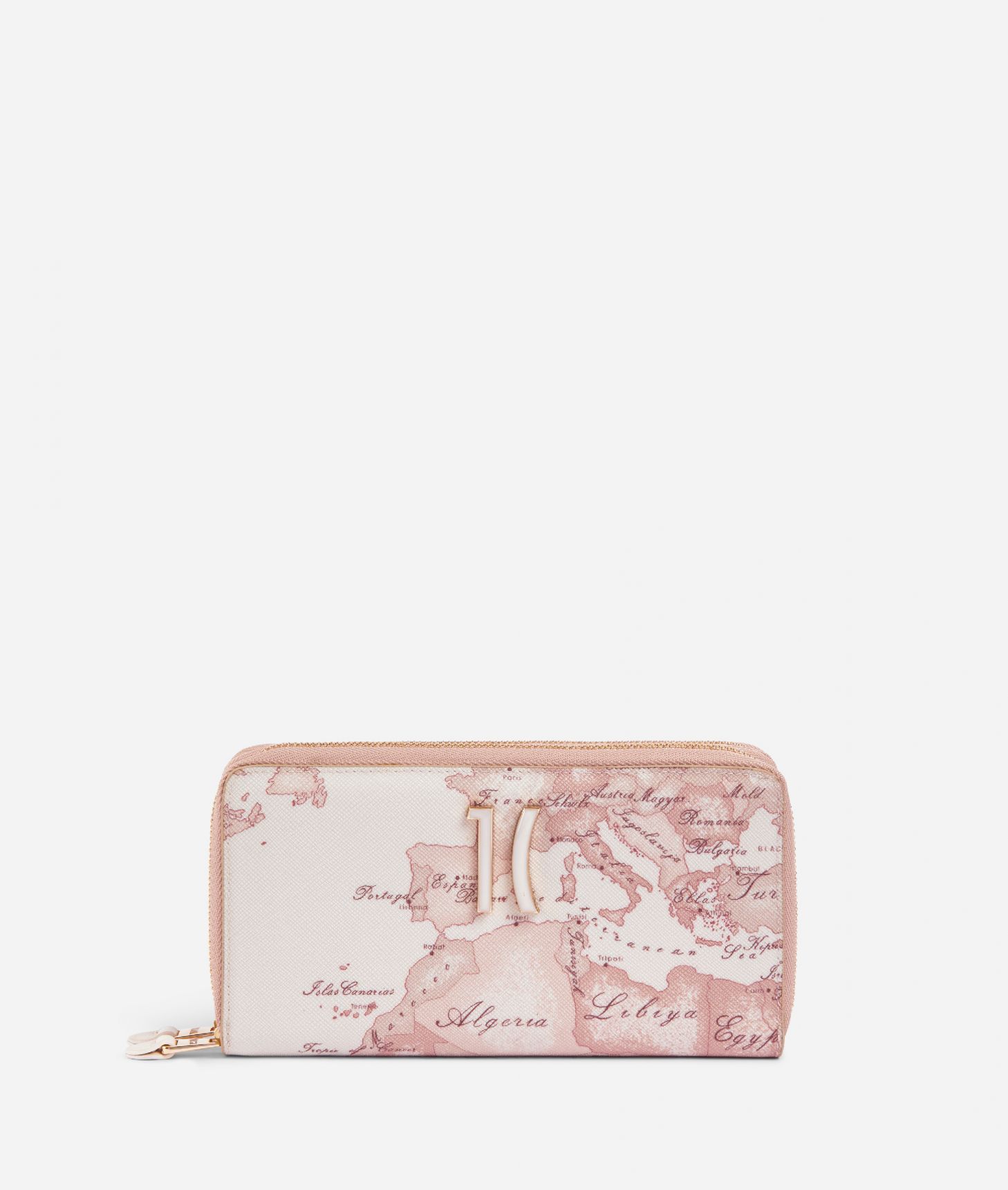 Geo Carrara double Zip around wallet Pink,front