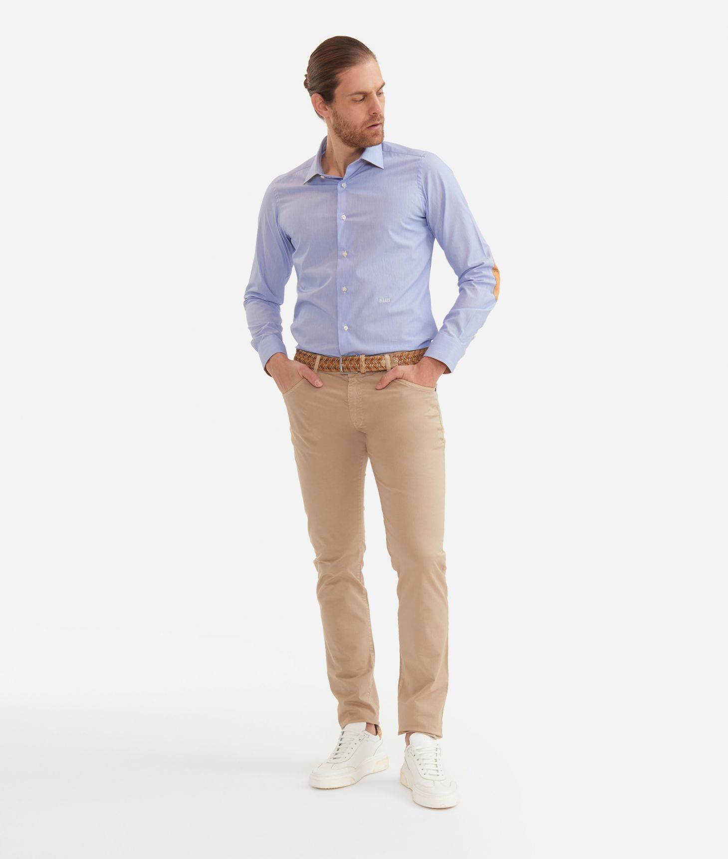 Slim Fit Cotton Shirt with patches Sky Blue,front