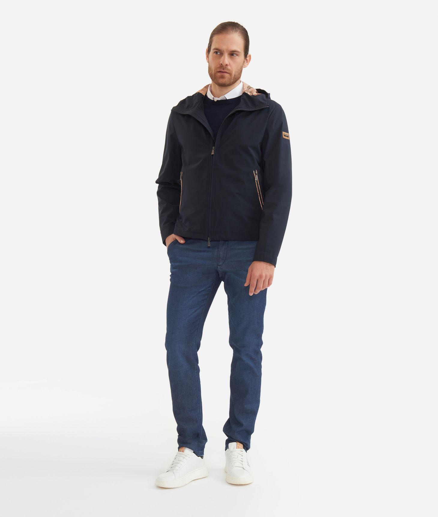 K-way with hood Navy Blue,front