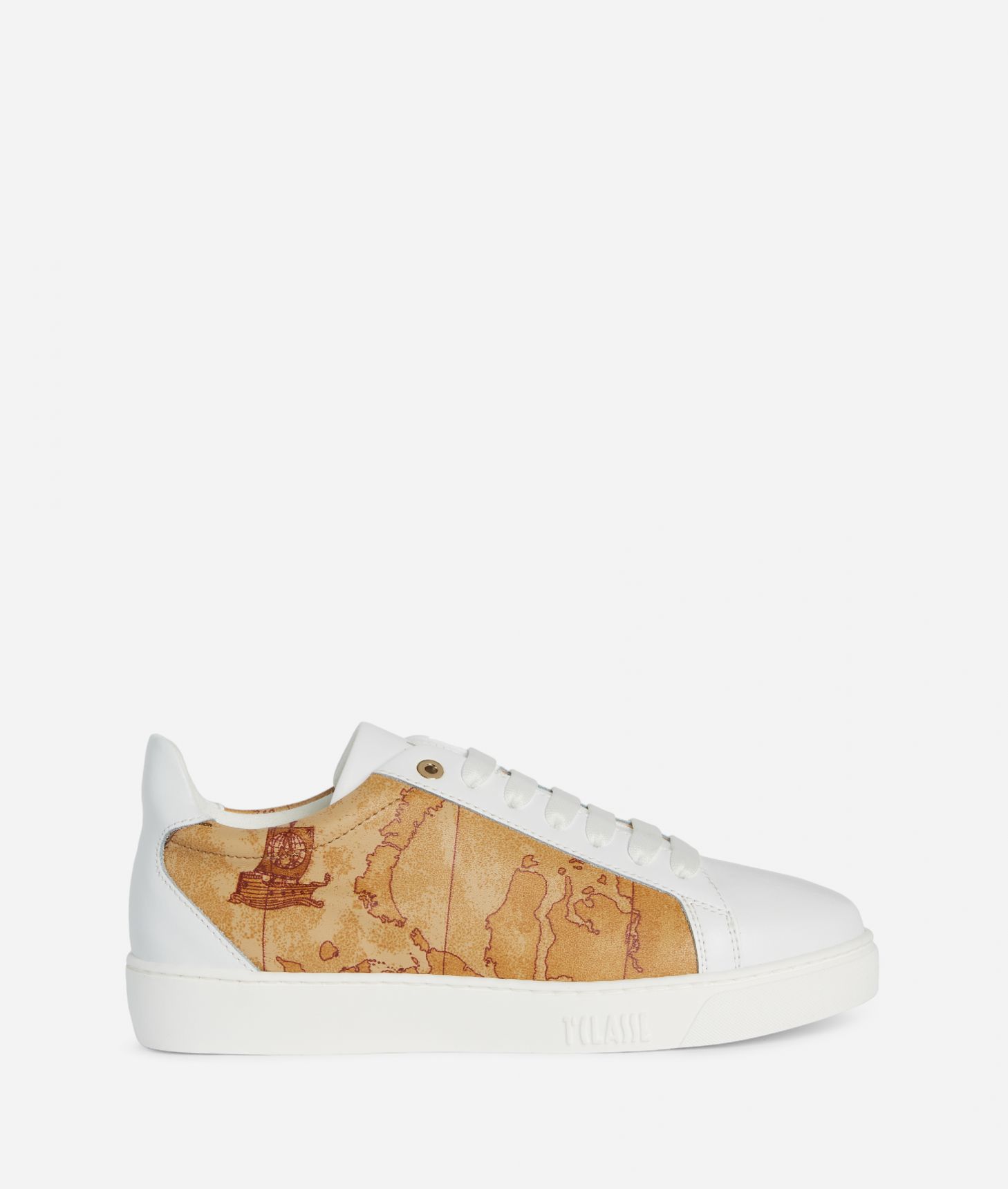 Smooth leather sneakers with Geo Classic fabric details White,front