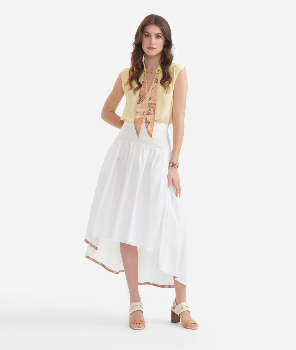 Asymmetric skirt in poplin cotton Optical White,front