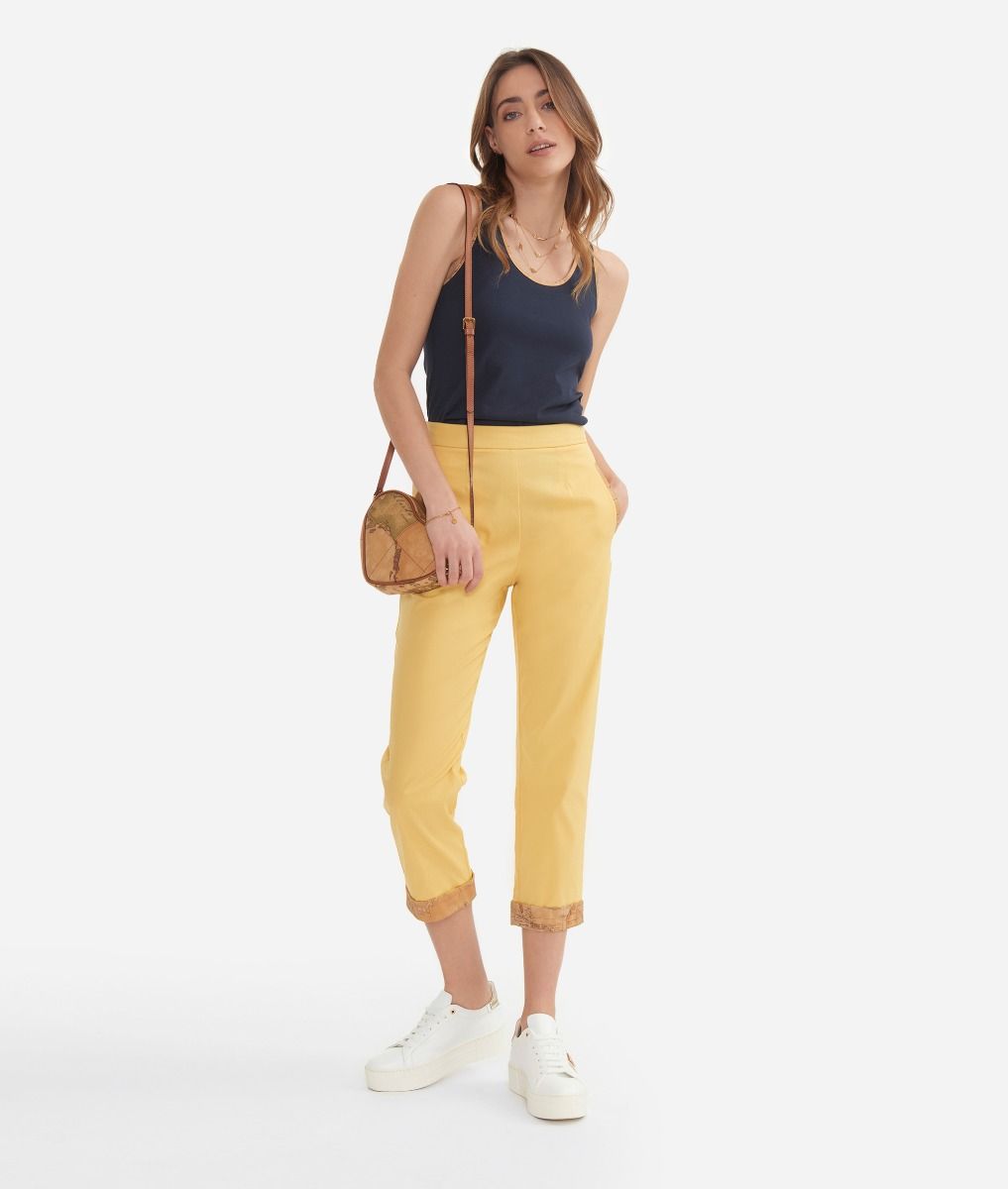 Trousers with lapel in stretch cotton gabardine Yellow,front