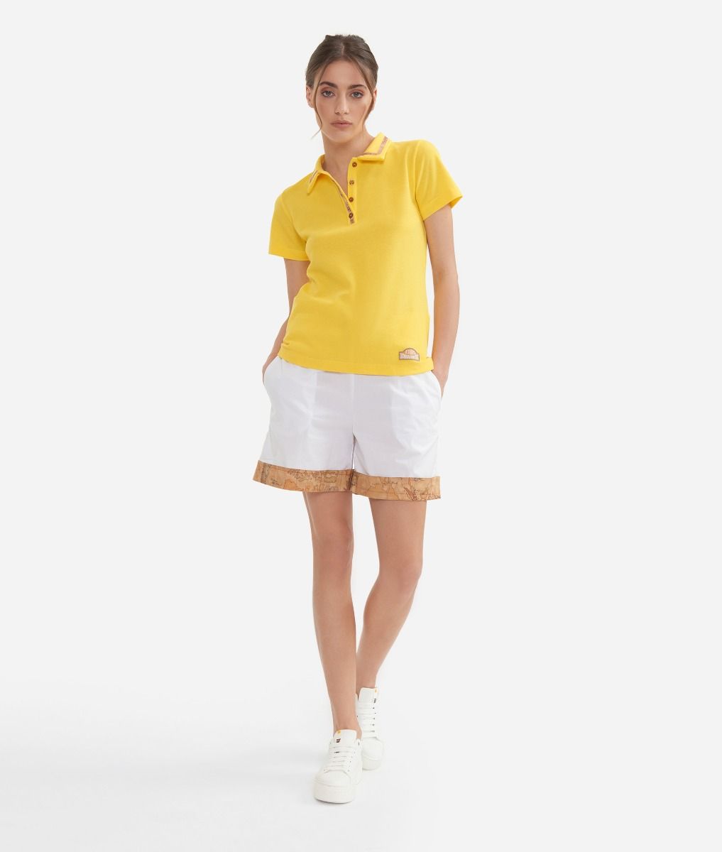 Pique cotton polo shirt with Geo detail Yellow Sun,front