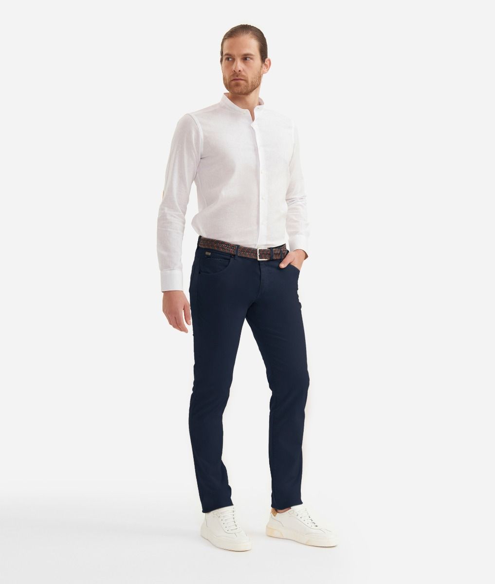 Pantalone 5-tasche slim fit in cotone Blu Navy,front