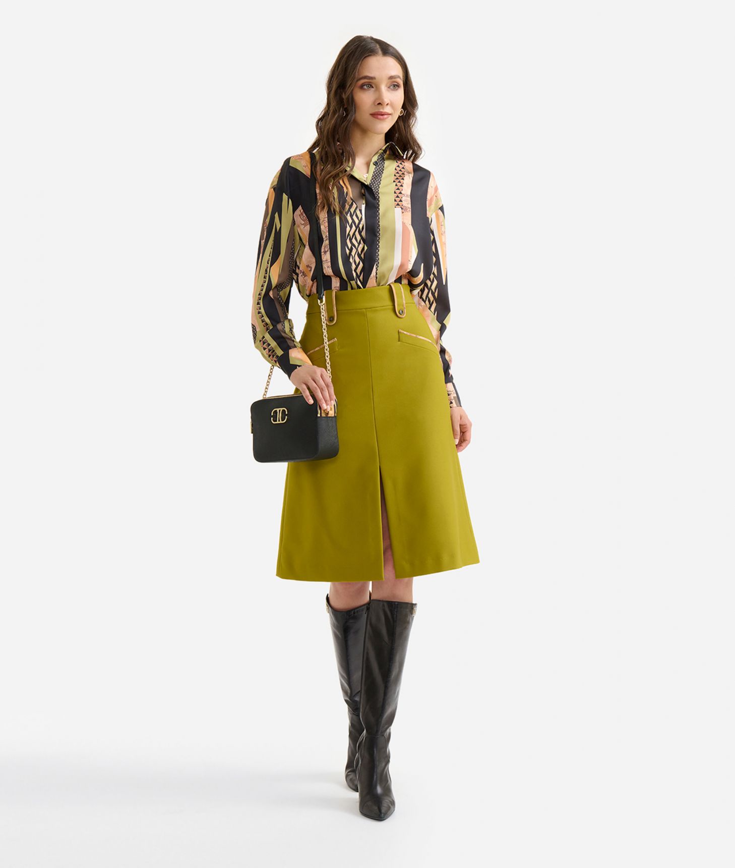 Cavalry twill skirt with maxi loops Topaz Green,front