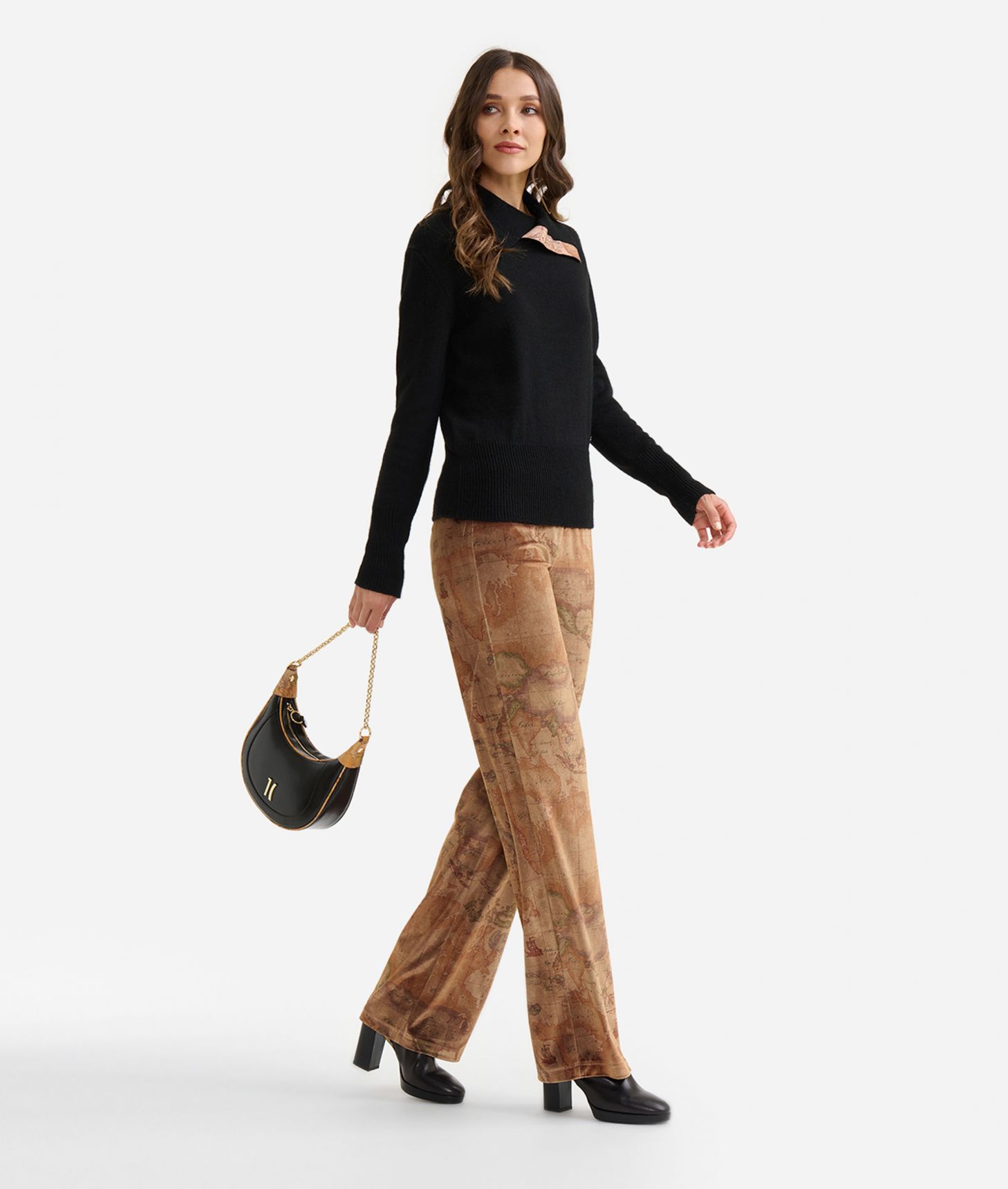 Velour palazzo trousers Geo Camel,front
