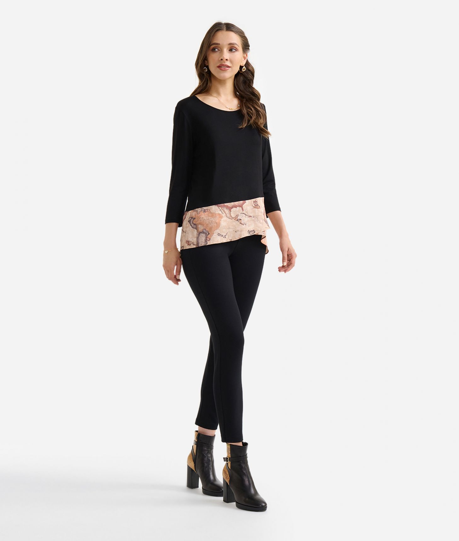 Viscose jersey t-shirt with crossed flounce Black,front