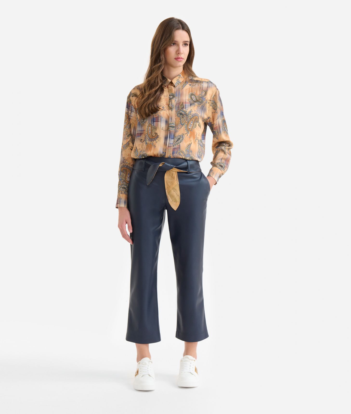 Twill long shirt with paisley print Camel,front