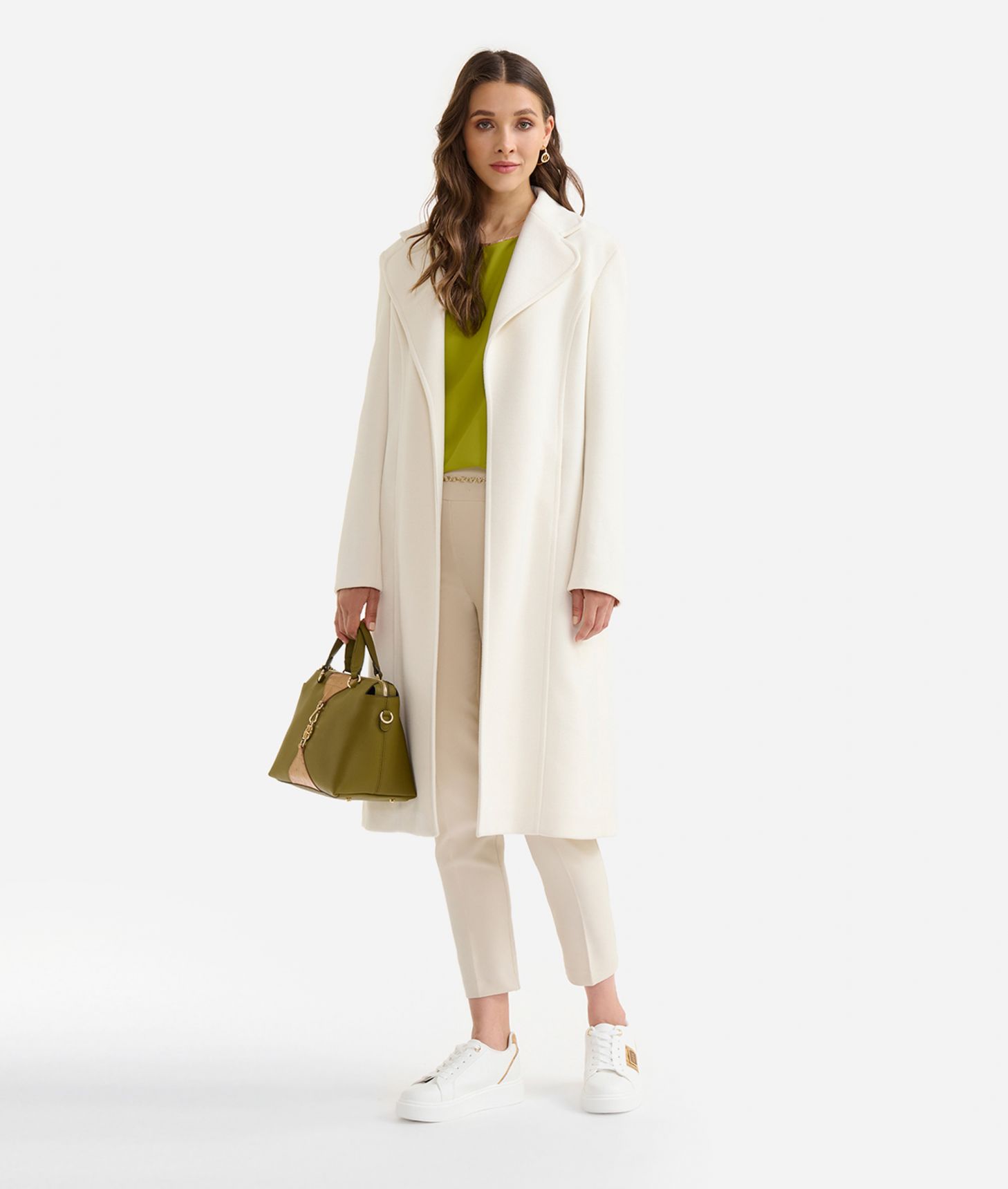 Cappotto lungo in velour Bianco Lana,front
