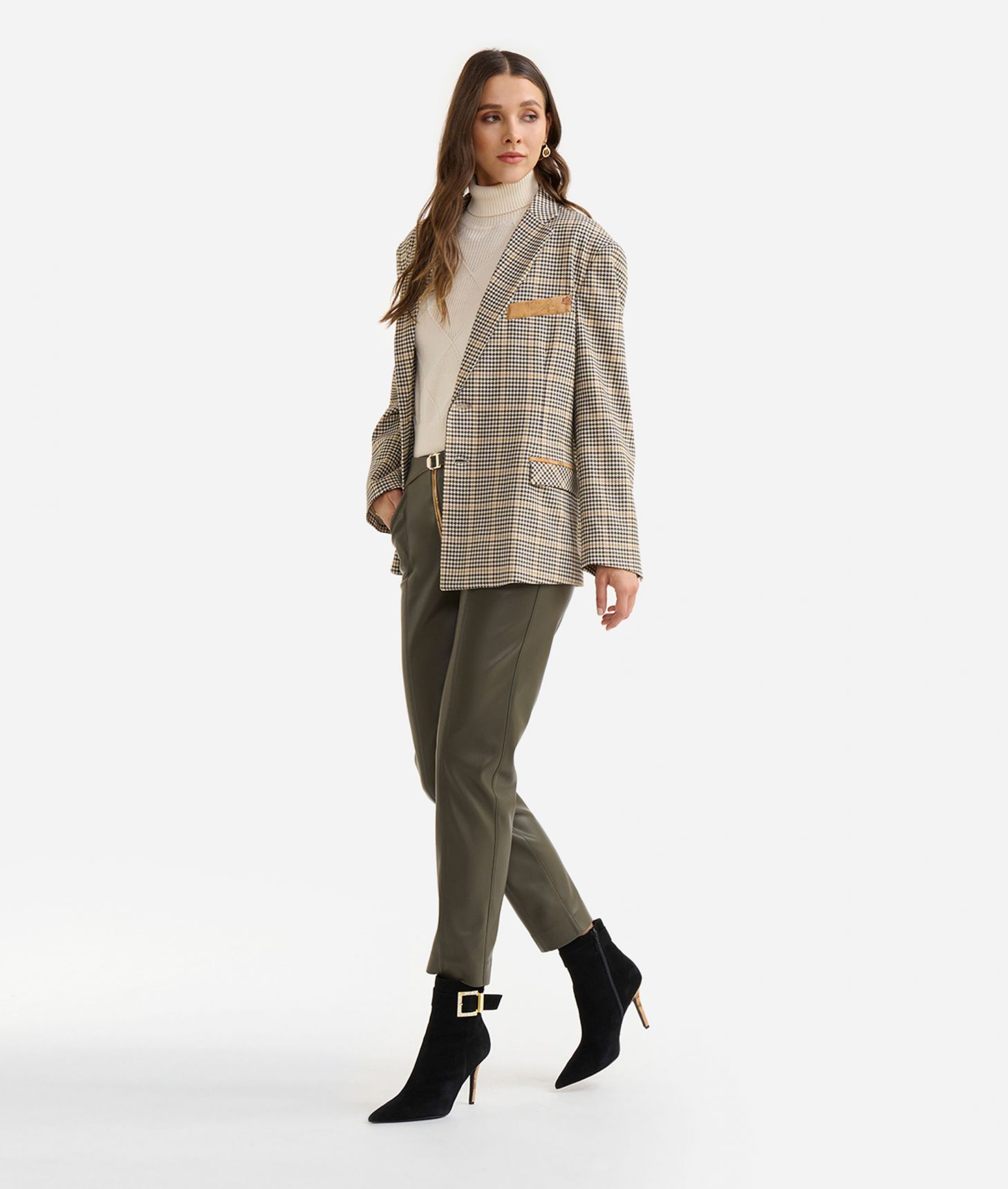 Oversize casual jacket in stretch houndstooth fabric Green,front