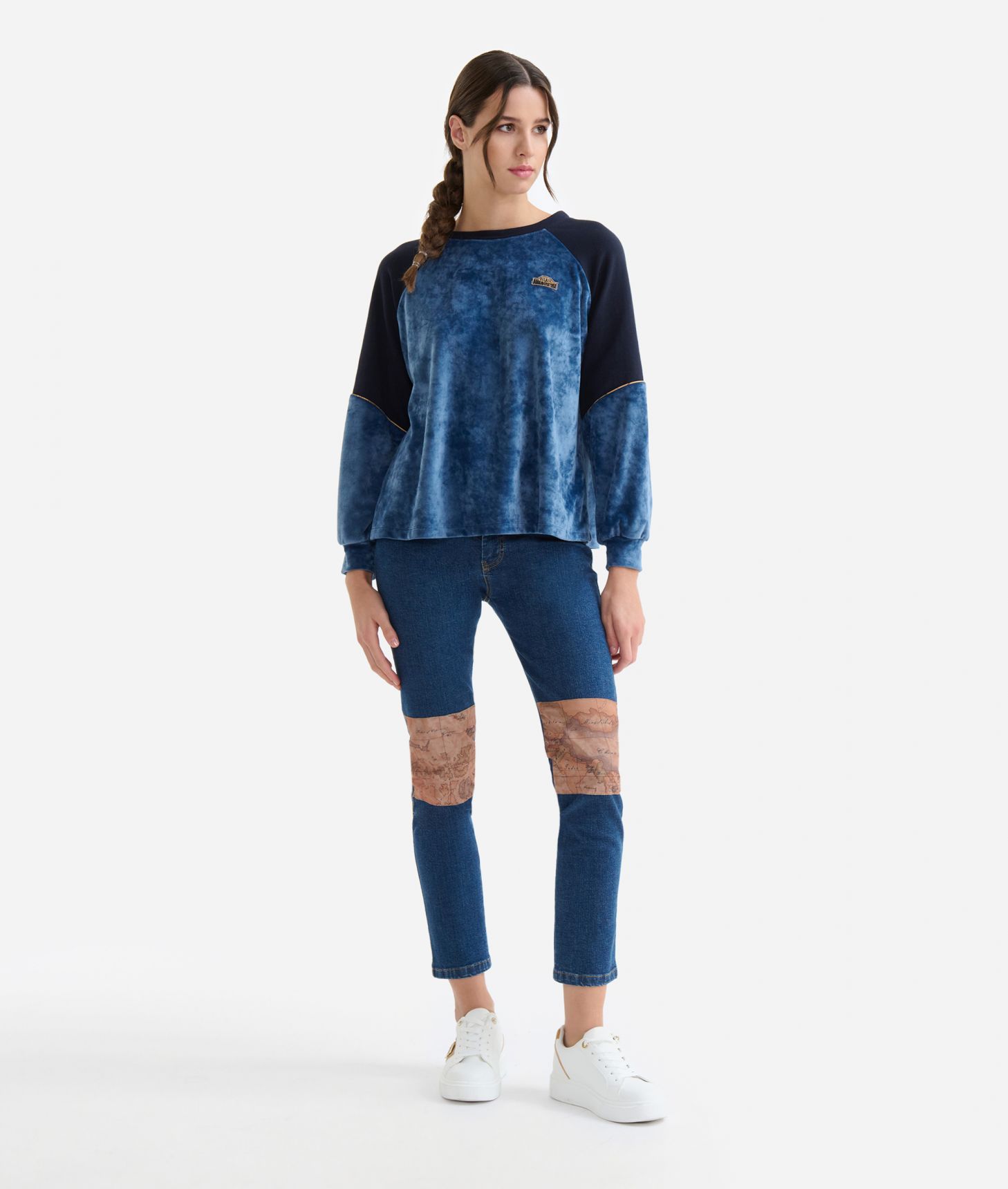 Chenille sweatshirt with raglan sleeves Denim Blue,front