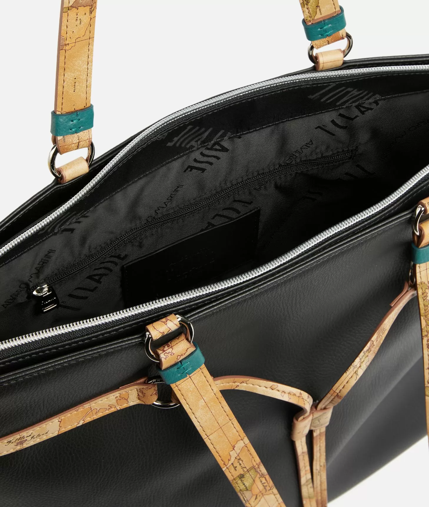 Donna Vera Borsa Shopping In Pelle Granata Con Inserto In Nappa Stampa Geo  Classic Nera Nero